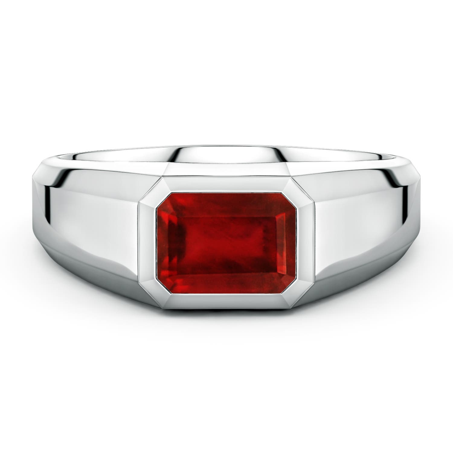 Angara 1.6 Carats East-West Emerald-Cut Lab-Grown Ruby Men's Signet Ring in 14K White Gold