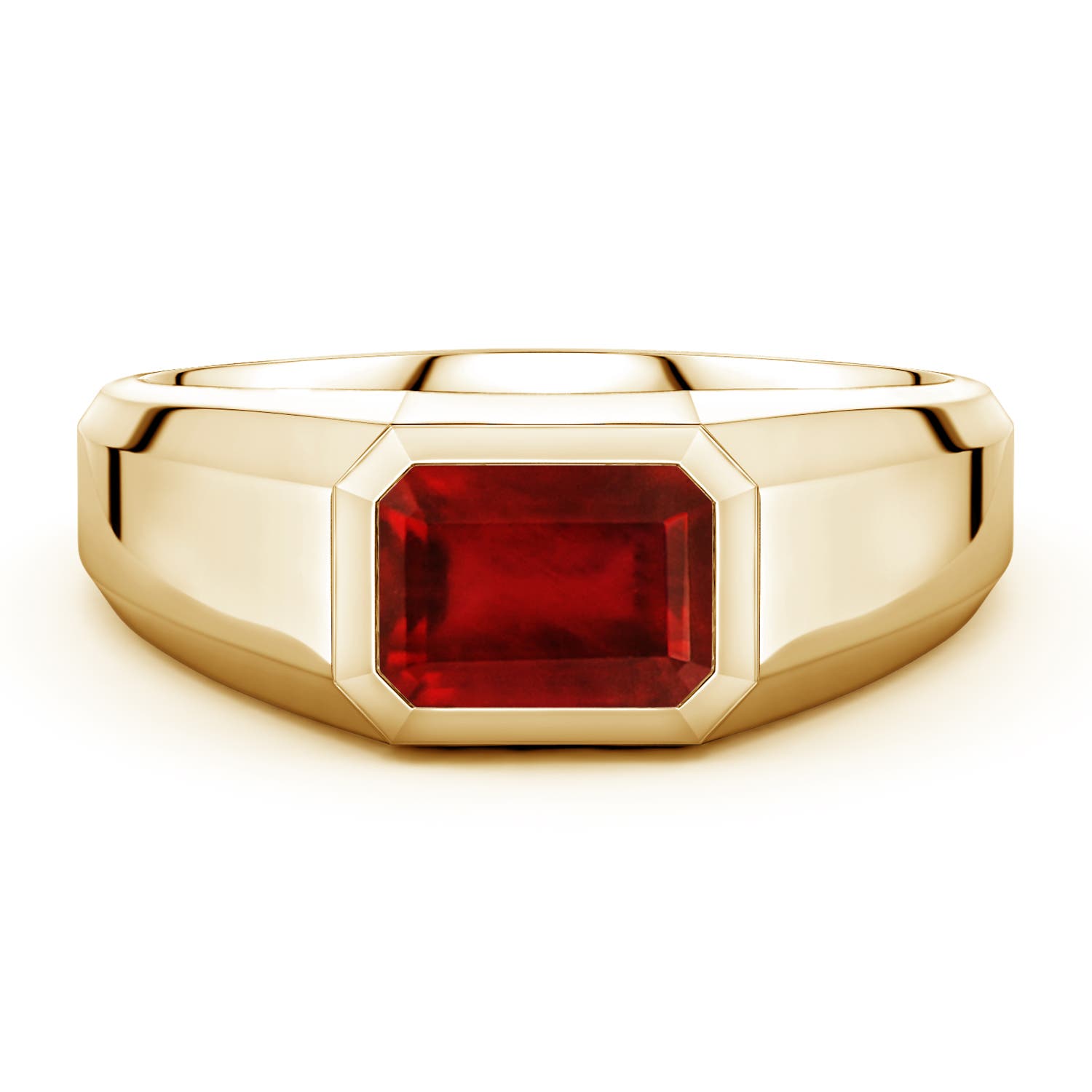Angara 1.6 Carats East-West Emerald-Cut Lab-Grown Ruby Men's Signet Ring in 14K Yellow Gold
