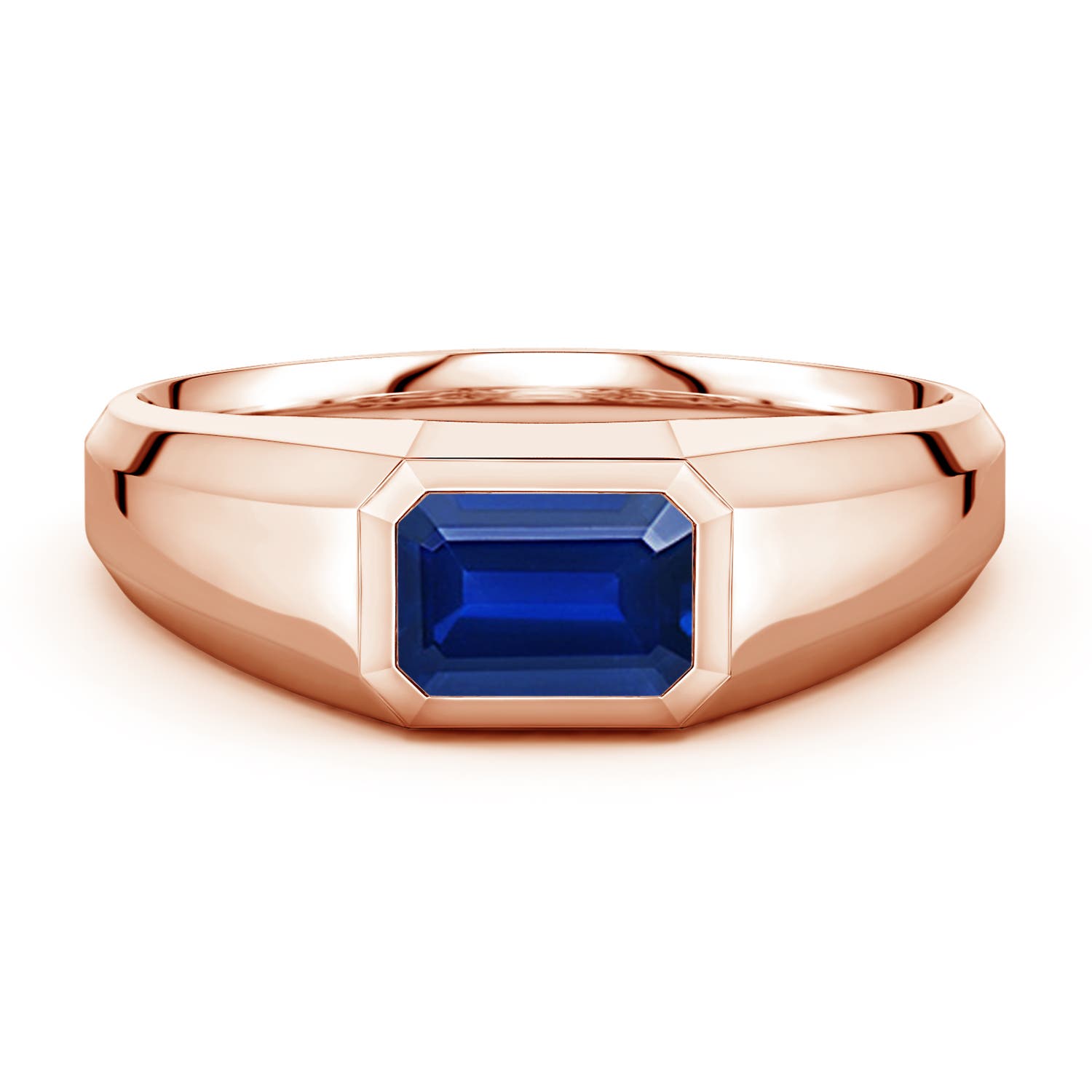 Angara 1.05 Carats East-West Emerald-Cut Lab-Grown Blue Sapphire Men's Signet Ring in 14K Rose Gold