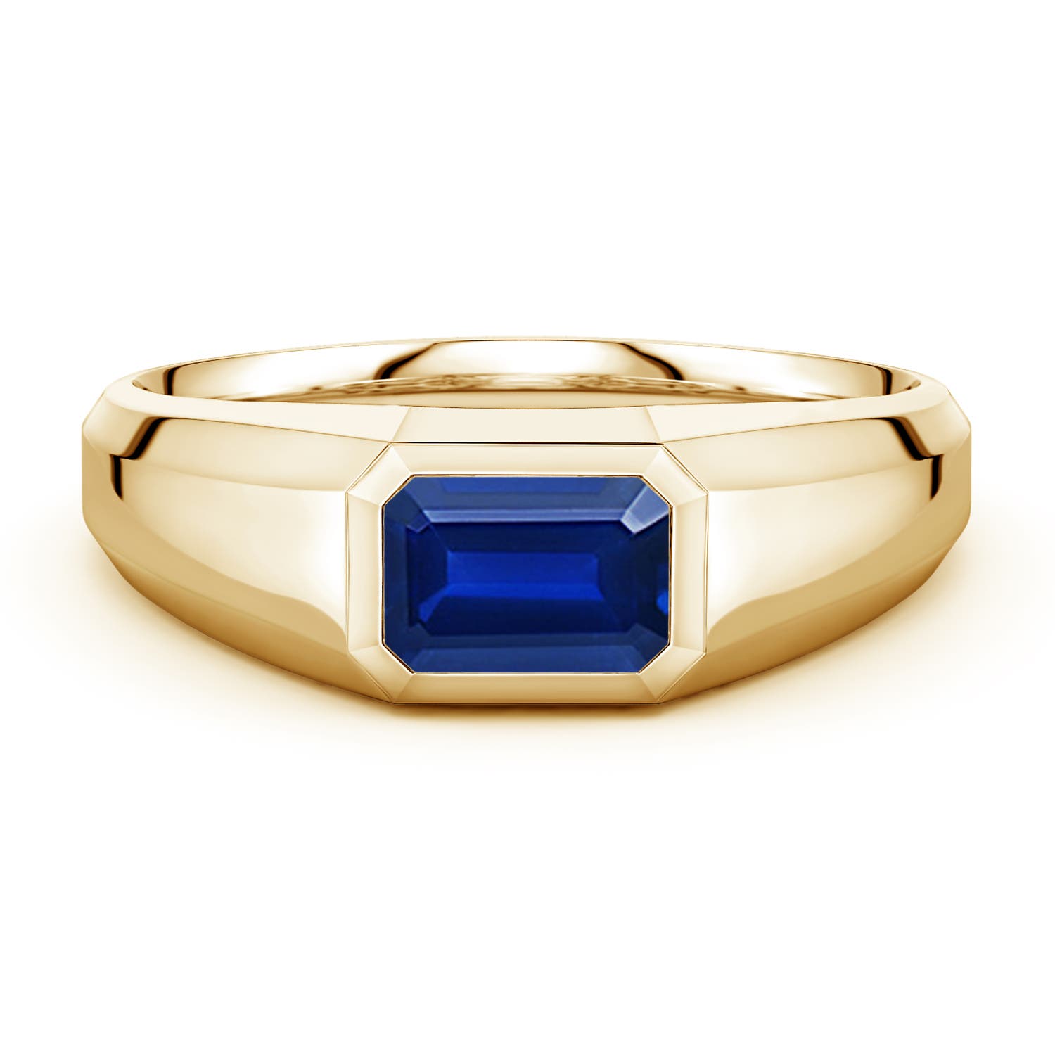 Angara 1.05 Carats East-West Emerald-Cut Lab-Grown Blue Sapphire Men's Signet Ring in 14K Yellow Gold