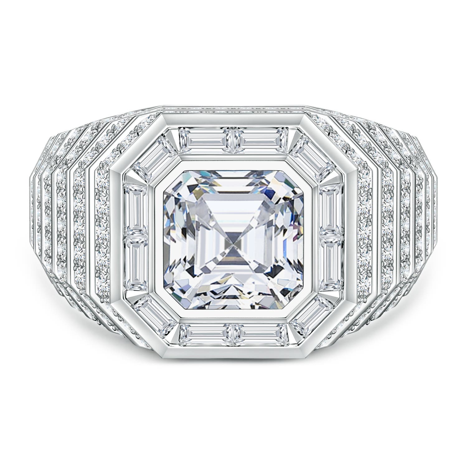 Angara 3.0 Carats Asscher-Cut Lab-Grown Diamond Men's Cocktail Ring in 18K White Gold