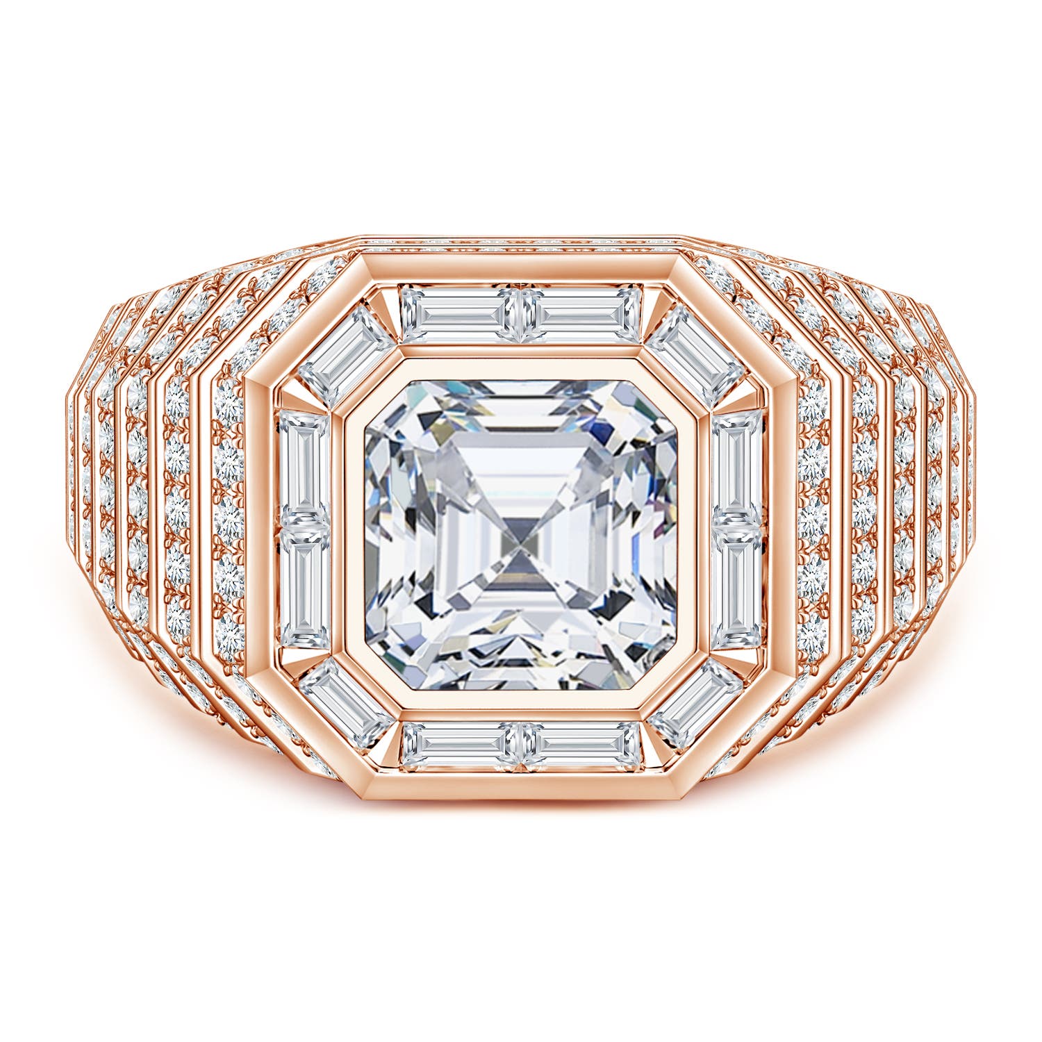 Angara 3.0 Carats Asscher-Cut Lab-Grown Diamond Men's Cocktail Ring in 14K Rose Gold