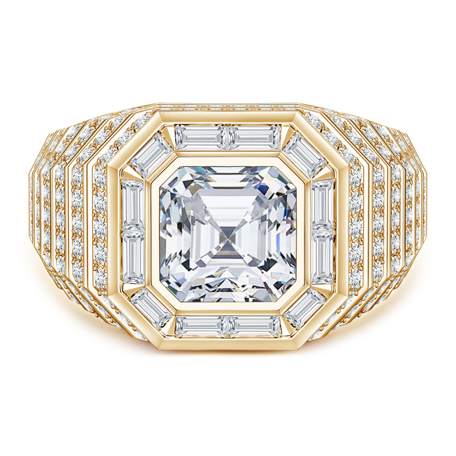8mm FGVS Asscher-Cut Lab-Grown Diamond Men's Cocktail Ring in Yellow Gold