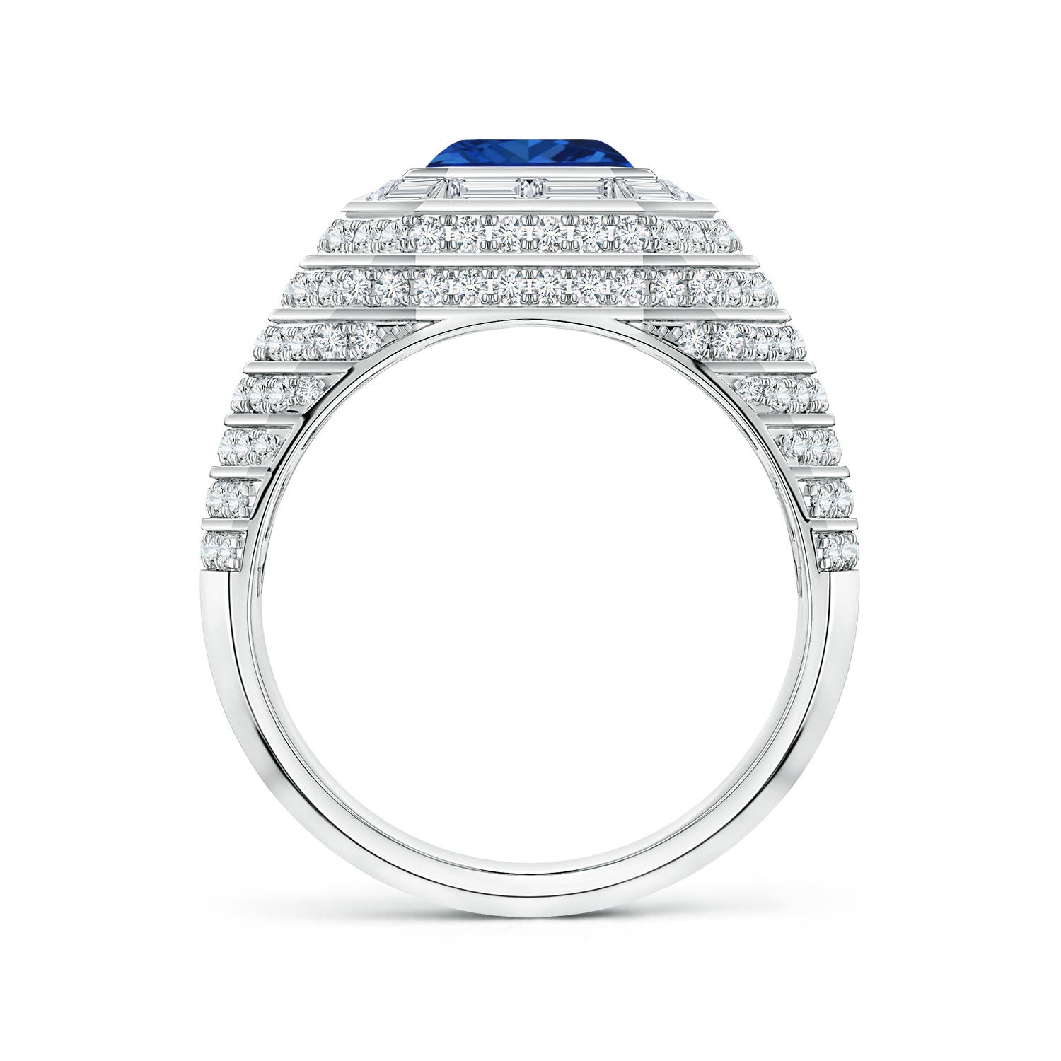8mm Labgrown Asscher-Cut Lab-Grown Blue Sapphire Men's Cocktail Ring in White Gold - side 1