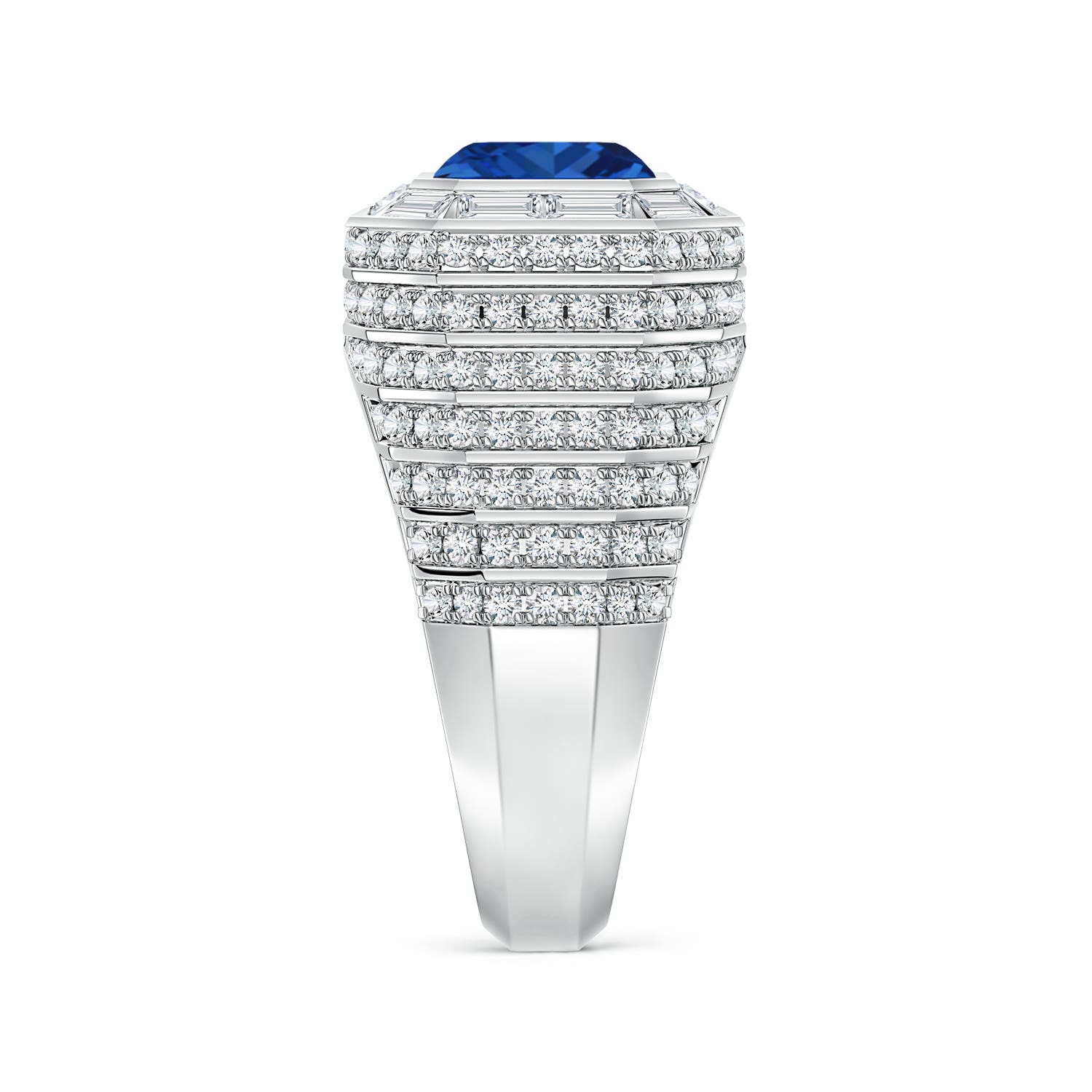 8mm Labgrown Asscher-Cut Lab-Grown Blue Sapphire Men's Cocktail Ring in White Gold - side 3