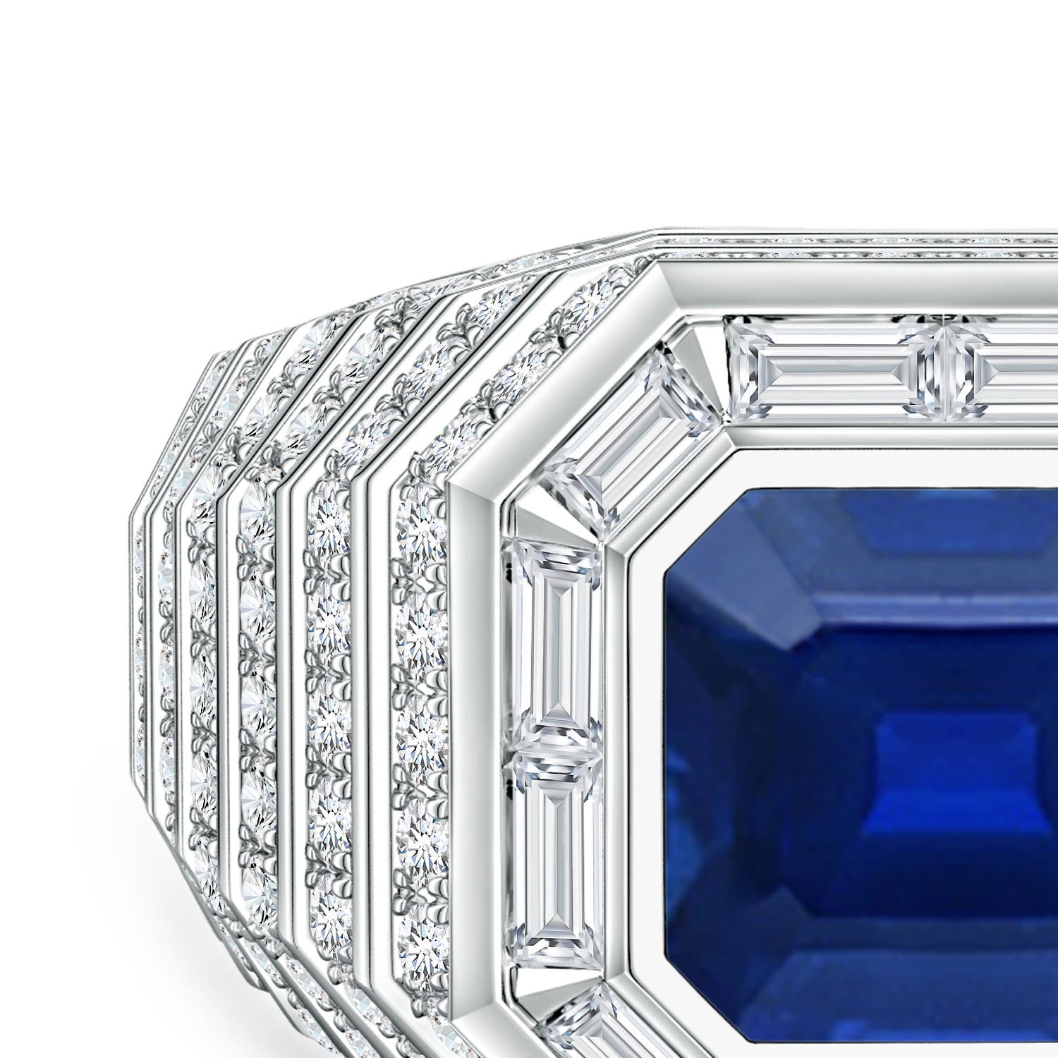 8mm Labgrown Asscher-Cut Lab-Grown Blue Sapphire Men's Cocktail Ring in White Gold - side 4