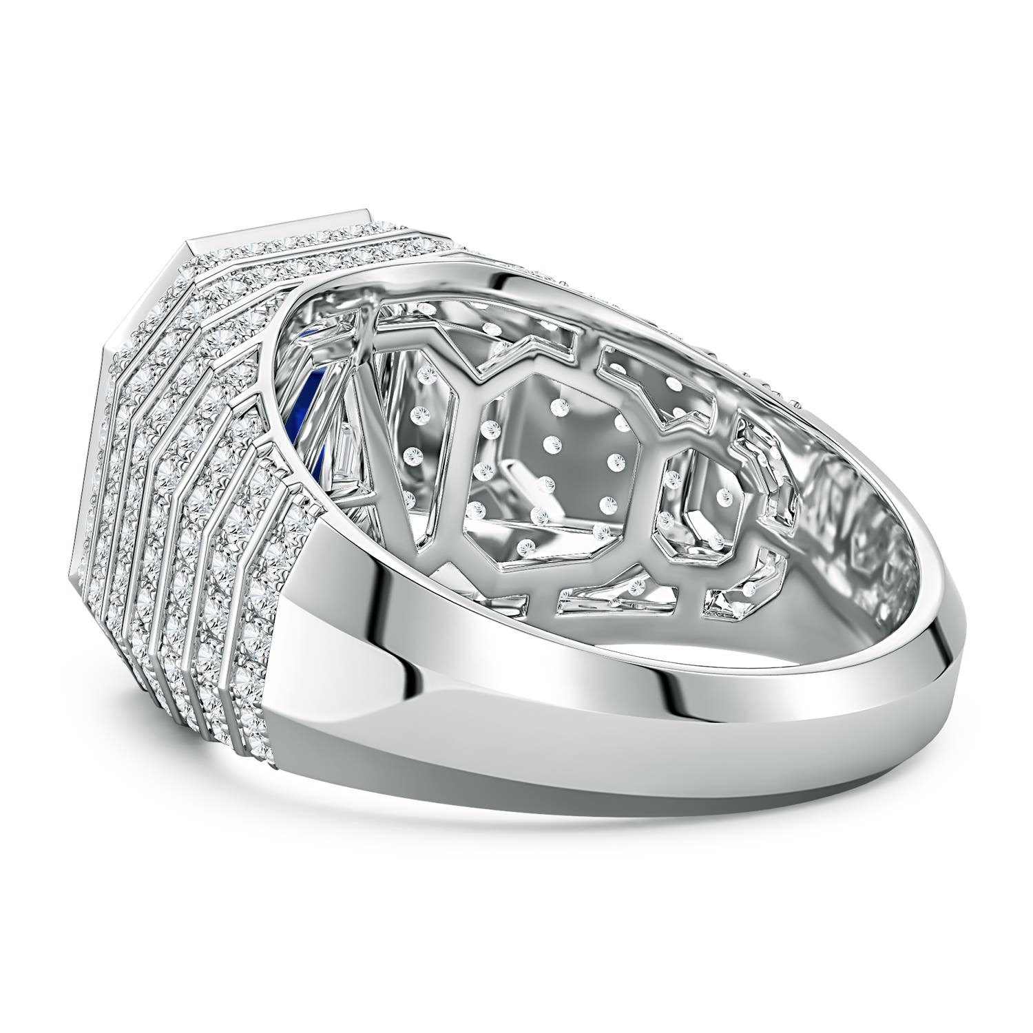 8mm Labgrown Asscher-Cut Lab-Grown Blue Sapphire Men's Cocktail Ring in White Gold - side 5