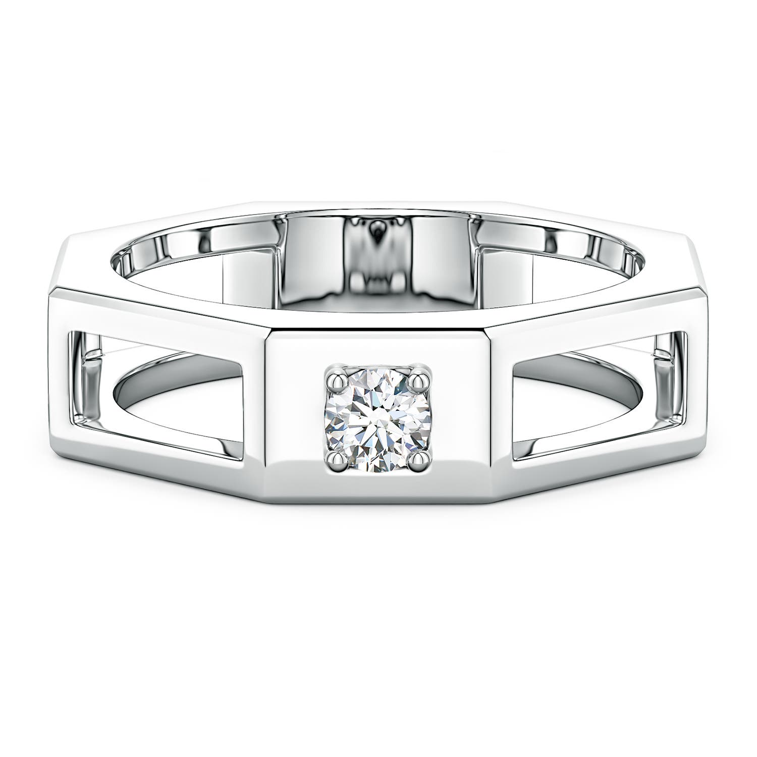 Angara 0.18 Carat Lab-Grown Diamond Octagon Open-Shank Men's Ring in 14K White Gold