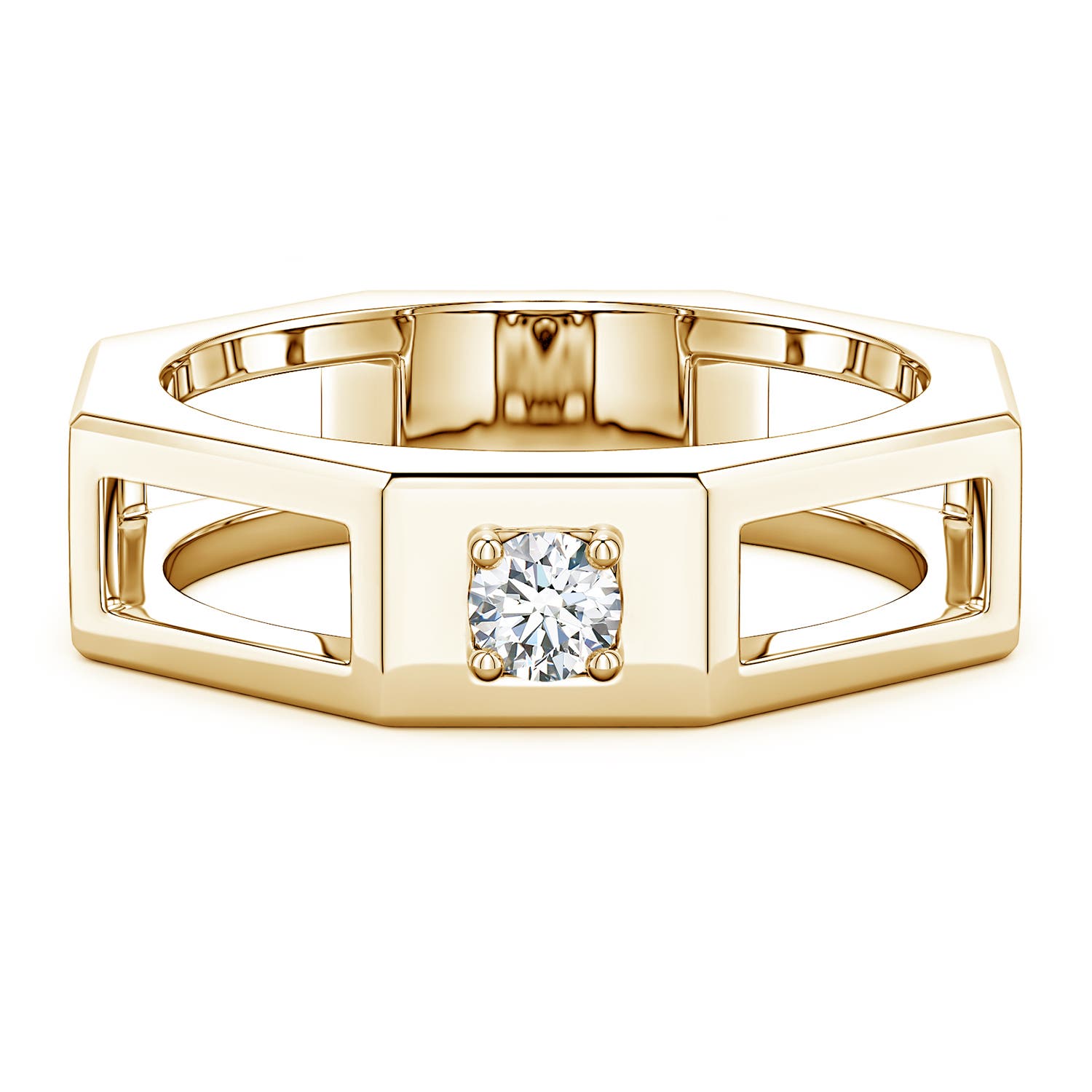 Angara 0.18 Carat Lab-Grown Diamond Octagon Open-Shank Men's Ring in 18K Yellow Gold
