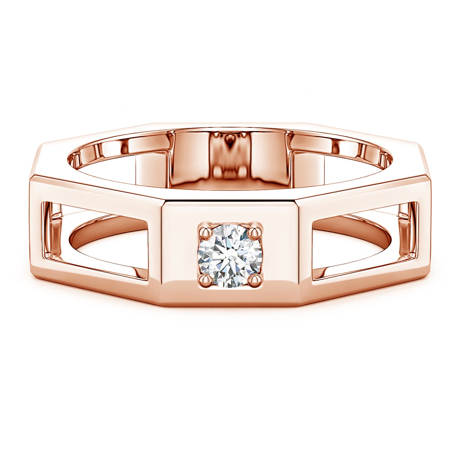 Angara 0.18 Carat Lab-Grown Diamond Octagon Open-Shank Men's Ring in 14K Rose Gold
