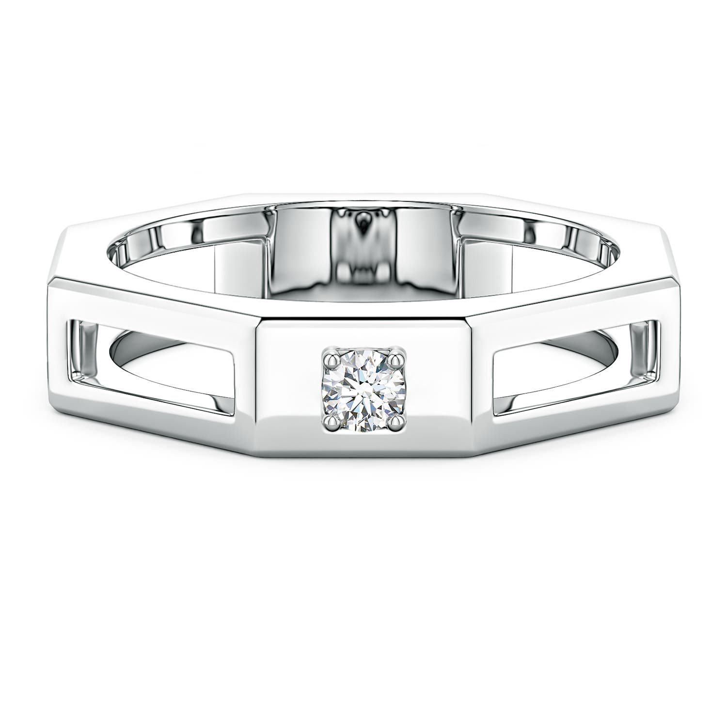 Angara 0.11 Carat Lab-Grown Diamond Octagon Open-Shank Men's Ring in Silver