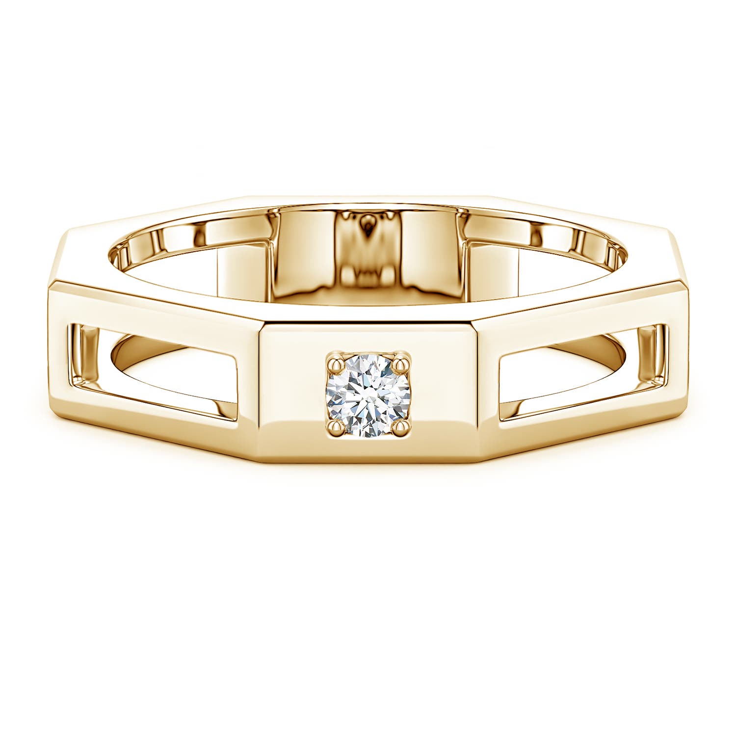 Angara 0.11 Carat Lab-Grown Diamond Octagon Open-Shank Men's Ring in 18K Yellow Gold
