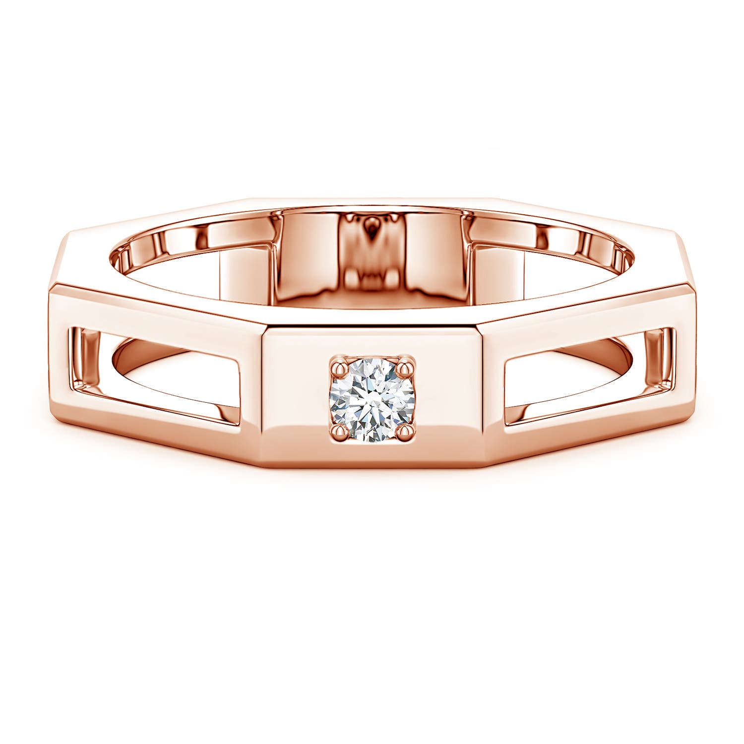Angara 0.11 Carat Lab-Grown Diamond Octagon Open-Shank Men's Ring in 14K Rose Gold