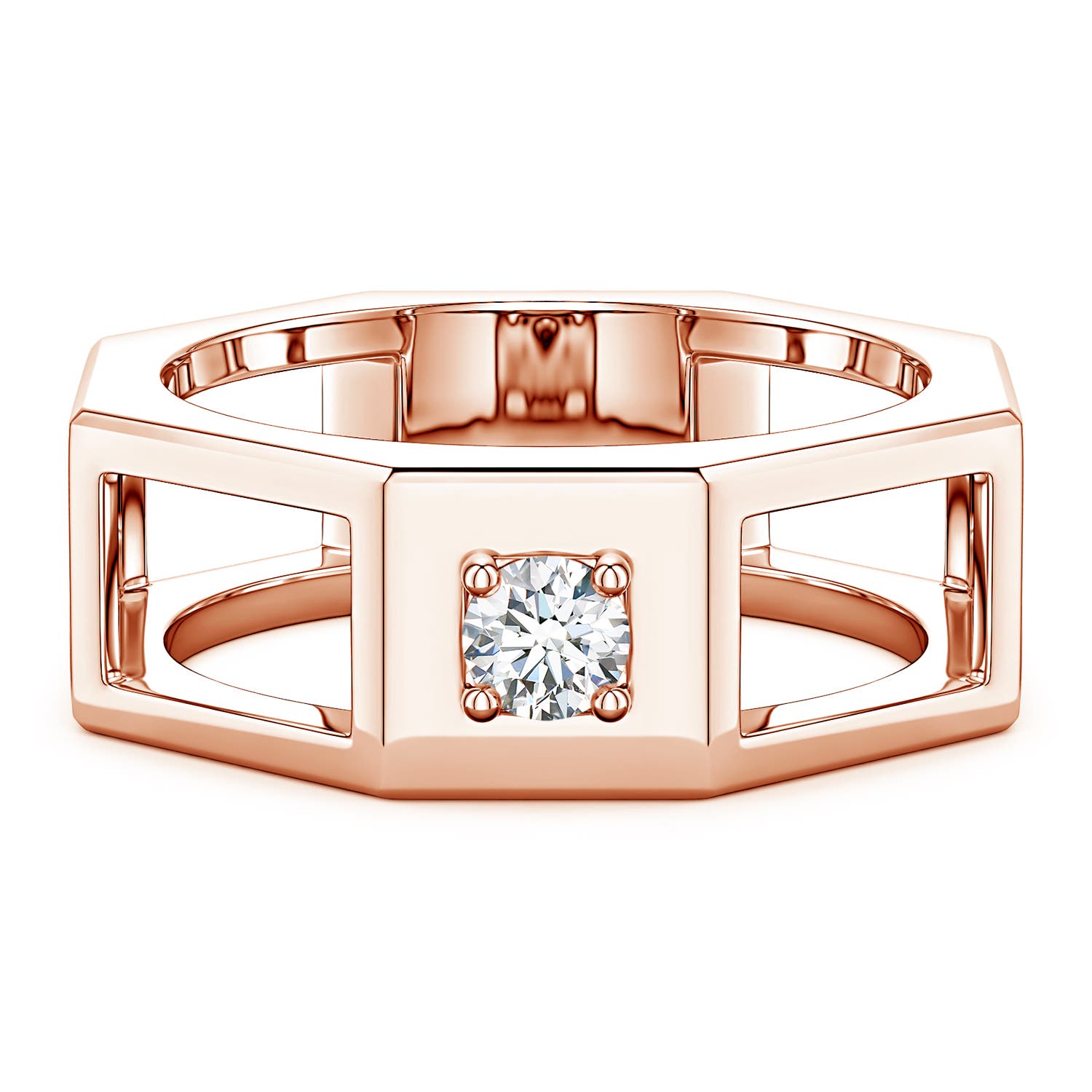 Angara 0.25 Carat Lab-Grown Diamond Octagon Open-Shank Men's Ring in 18K Rose Gold