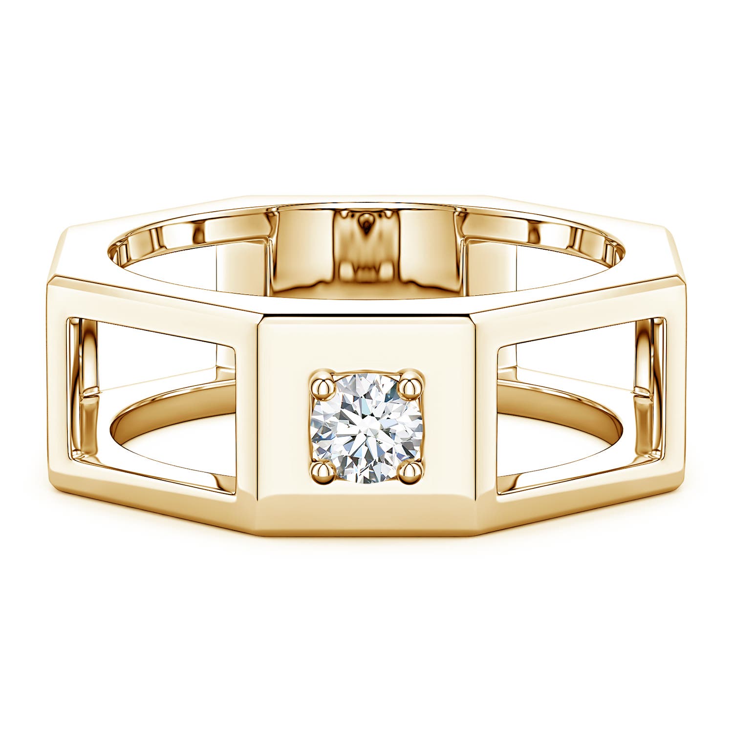 Angara 0.25 Carat Lab-Grown Diamond Octagon Open-Shank Men's Ring in 18K Yellow Gold