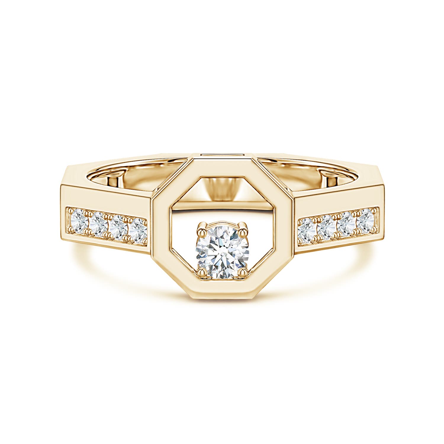 Angara 0.38 Carat Lab-Grown Diamond Octagon Open Frame Men's Ring in 18K Yellow Gold