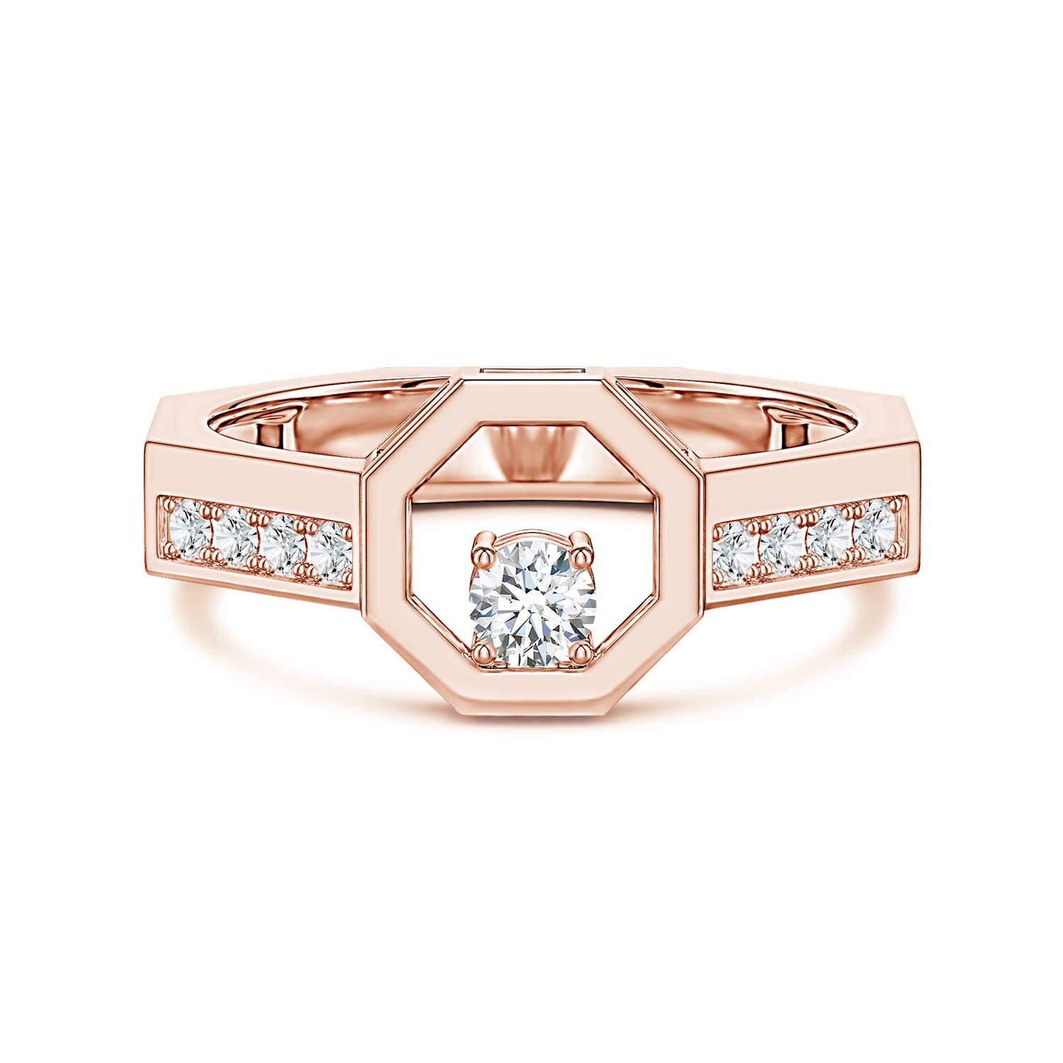 Angara 0.38 Carat Lab-Grown Diamond Octagon Open Frame Men's Ring in 14K Rose Gold