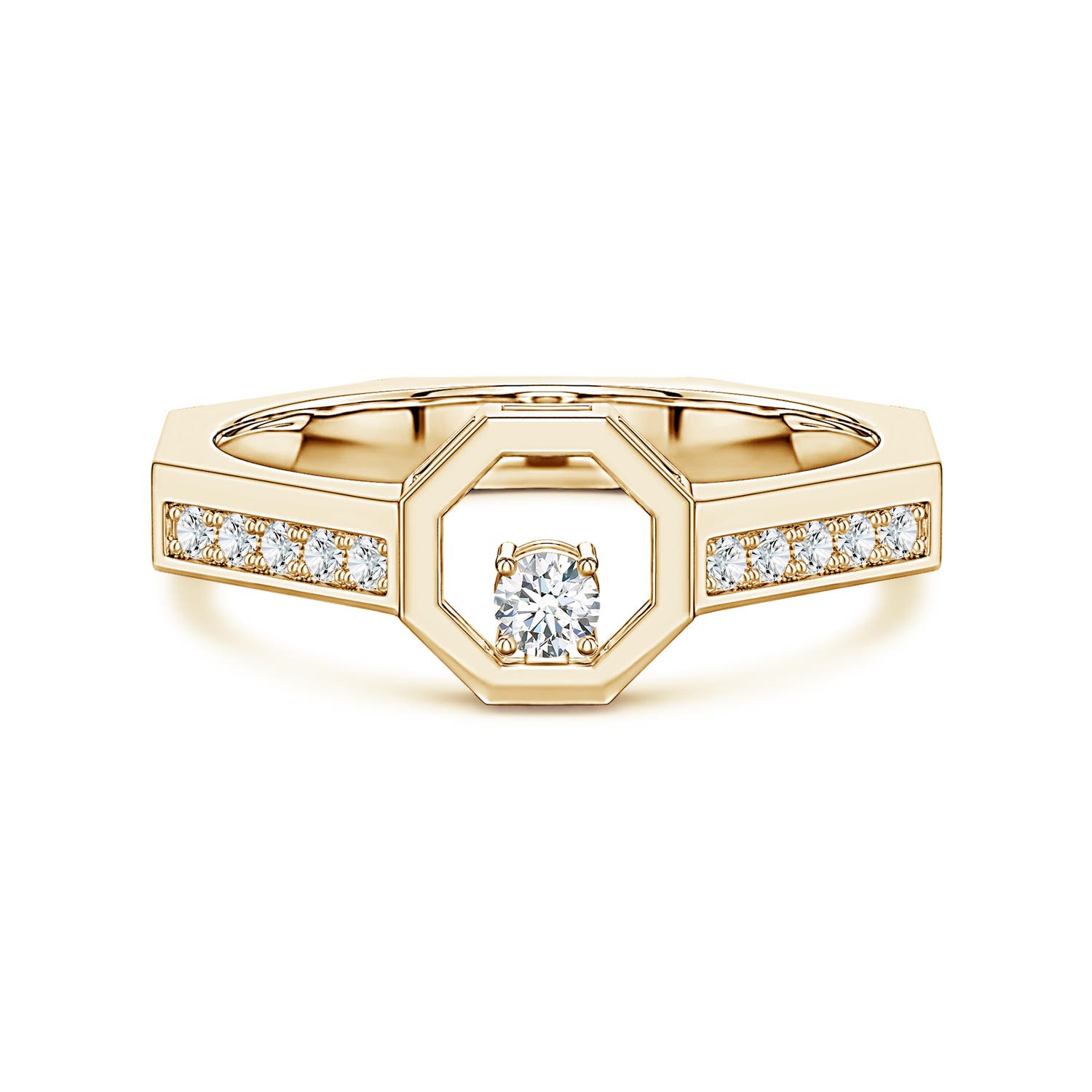 Angara 0.25 Carat Lab-Grown Diamond Octagon Open Frame Men's Ring in 18K Yellow Gold