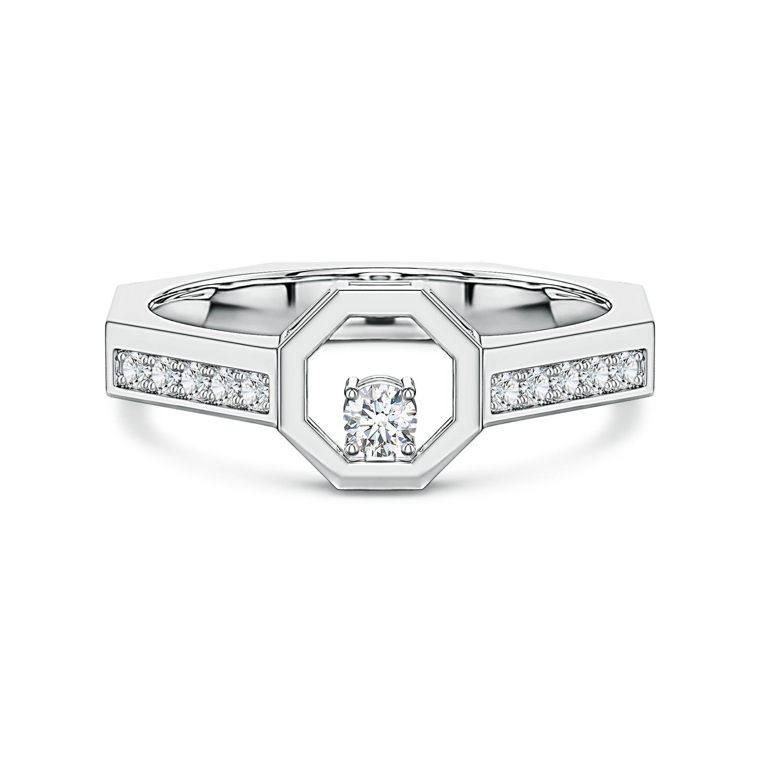 Angara 0.25 Carat Lab-Grown Diamond Octagon Open Frame Men's Ring in 14K White Gold