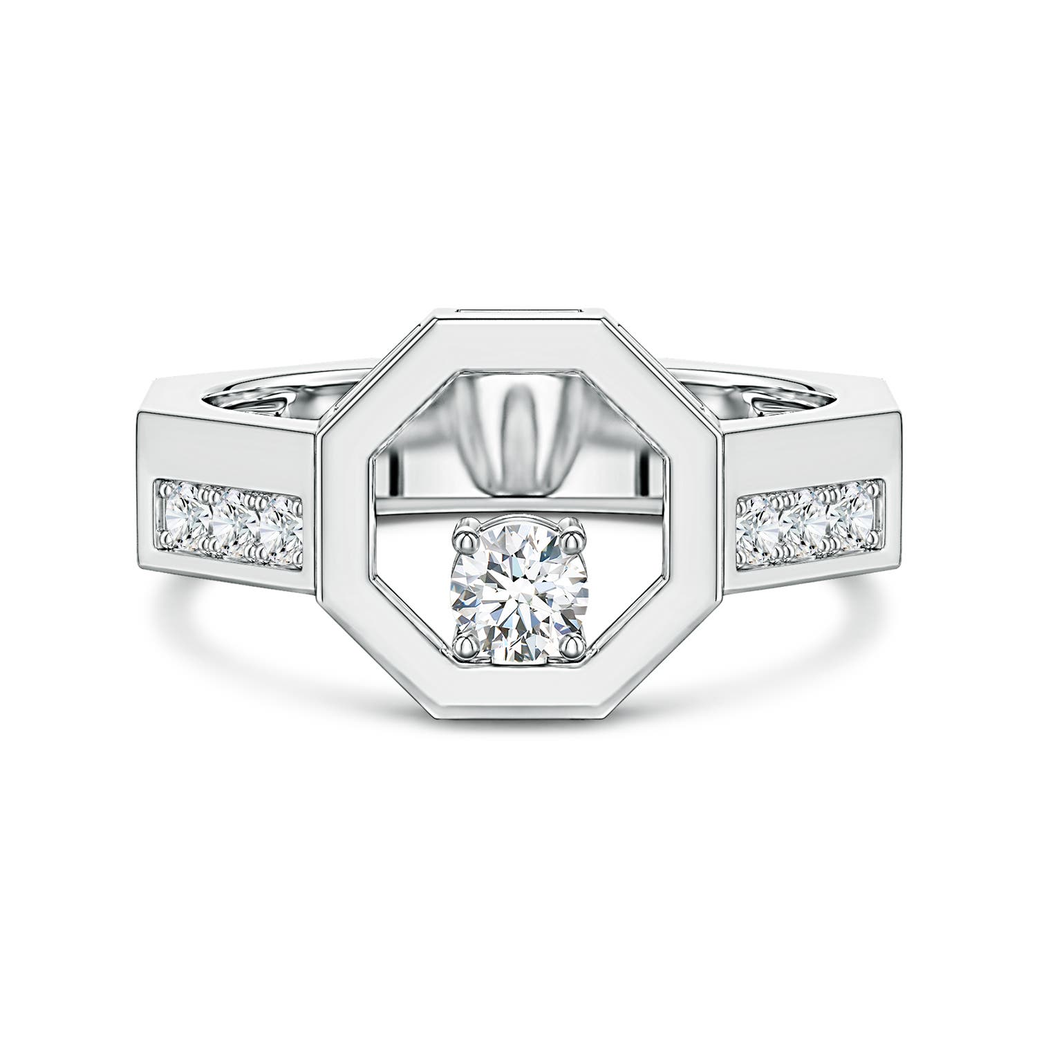 Angara 0.25 Carat Lab-Grown Diamond Octagon Open Frame Men's Ring in 18K White Gold