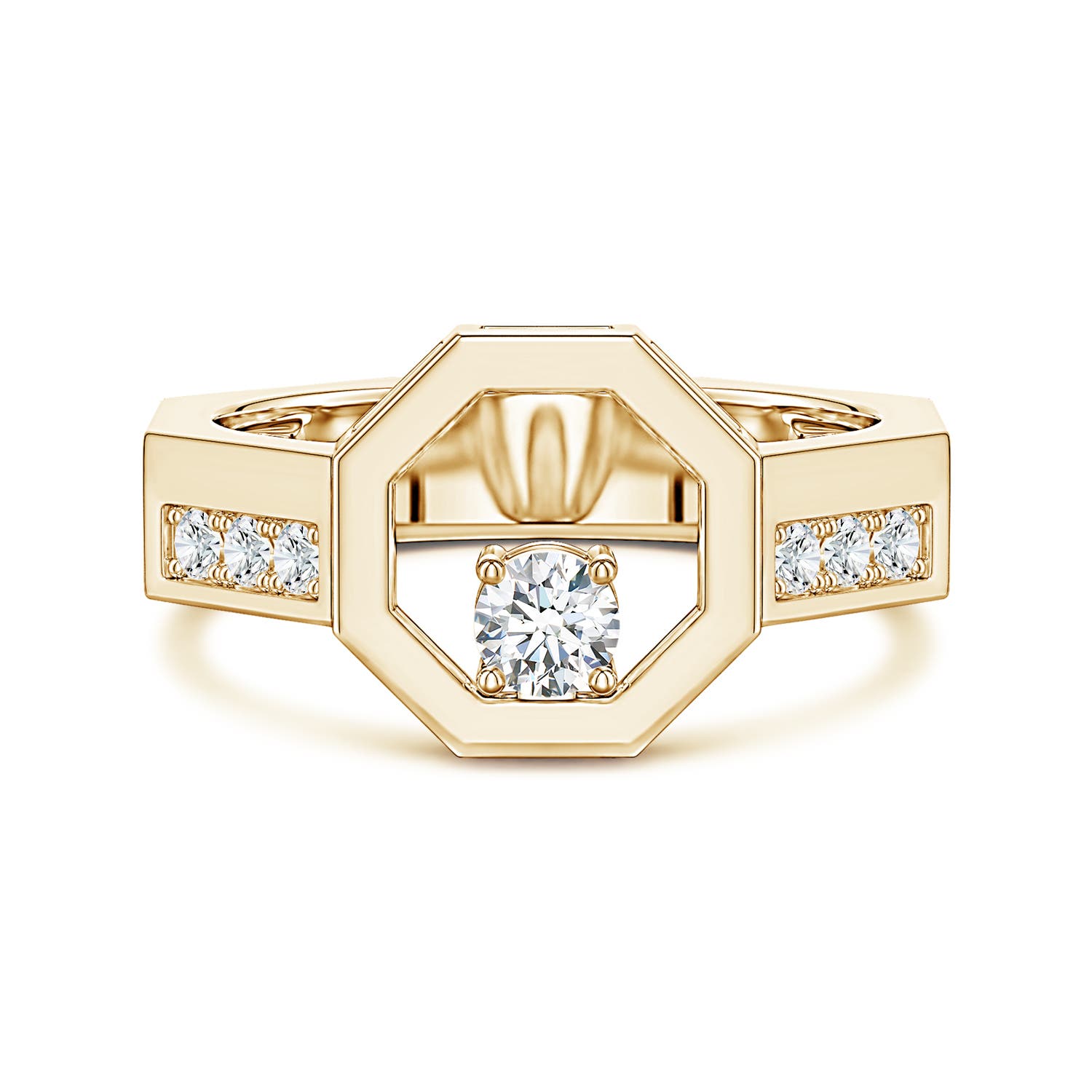 Angara 0.25 Carat Lab-Grown Diamond Octagon Open Frame Men's Ring in 18K Yellow Gold