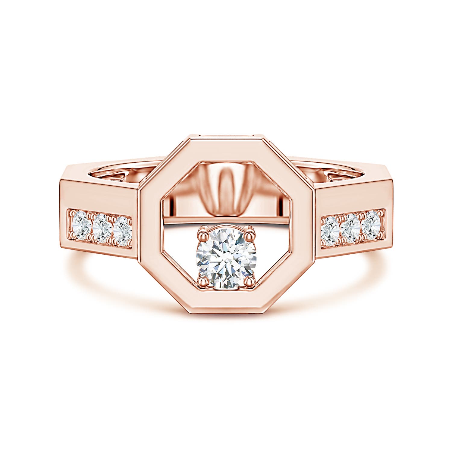 Angara 0.25 Carat Lab-Grown Diamond Octagon Open Frame Men's Ring in 18K Rose Gold