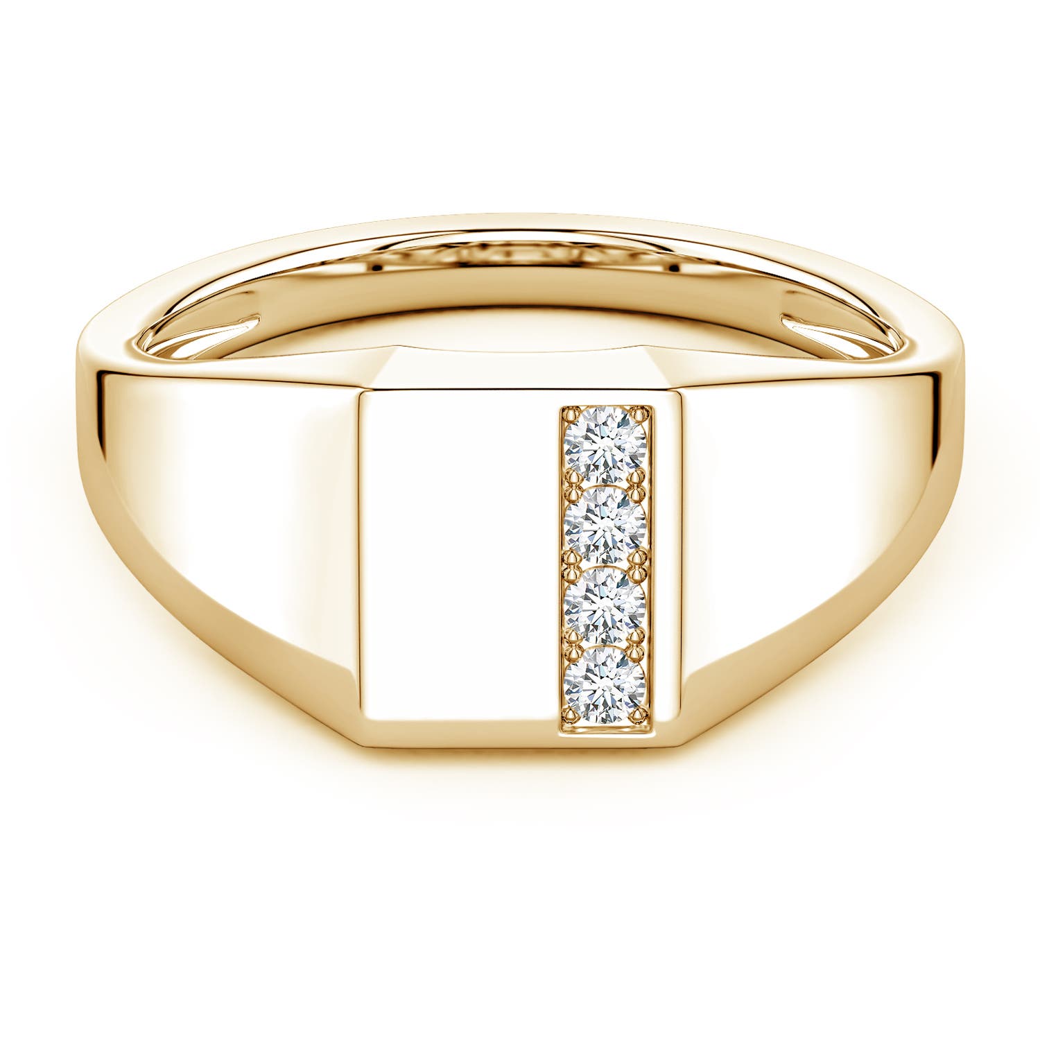 Angara 0.14 Carat Lab-Grown Diamond Rectangular-Shaped Men's Signet Ring in 14K Yellow Gold