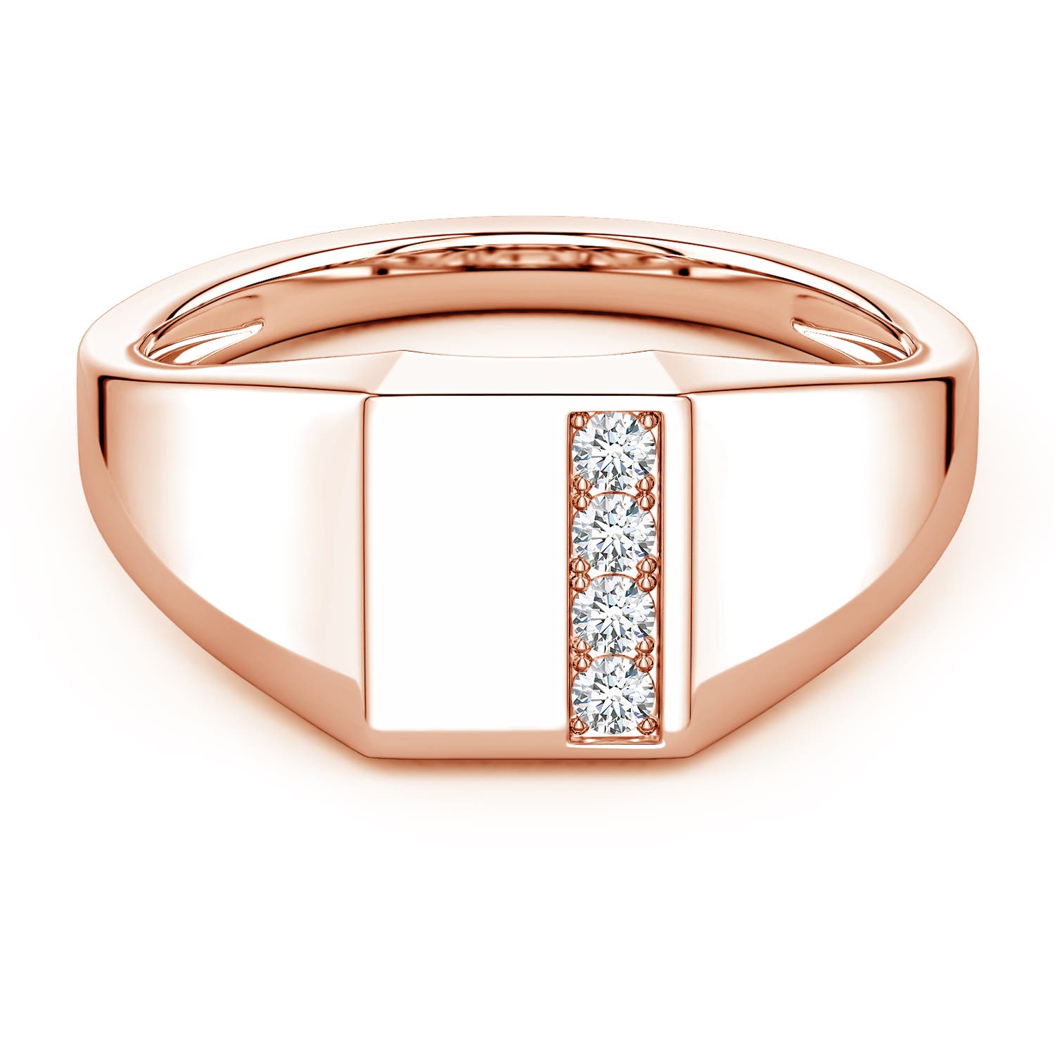 Angara 0.14 Carat Lab-Grown Diamond Rectangular-Shaped Men's Signet Ring in 18K Rose Gold