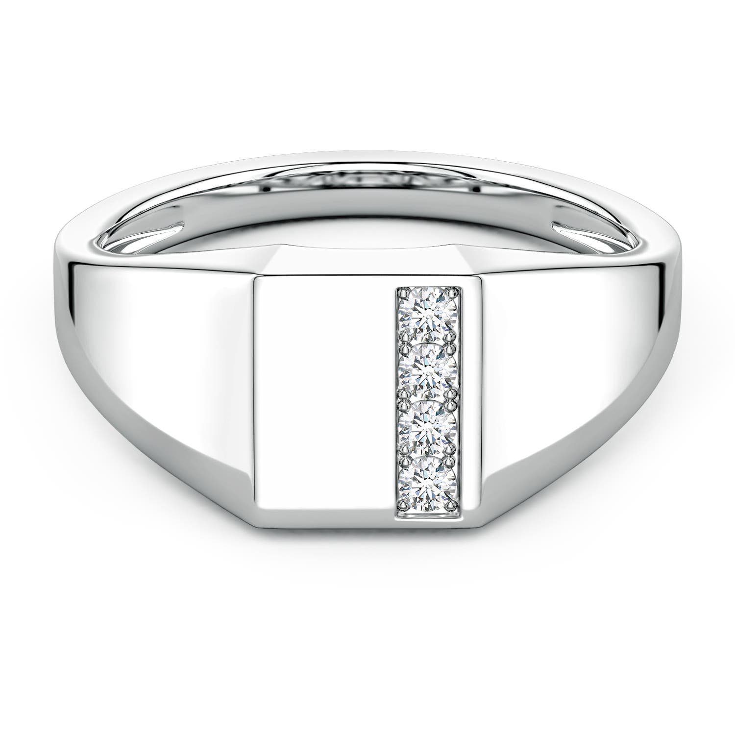 Angara 0.14 Carat Lab-Grown Diamond Rectangular-Shaped Men's Signet Ring in Silver