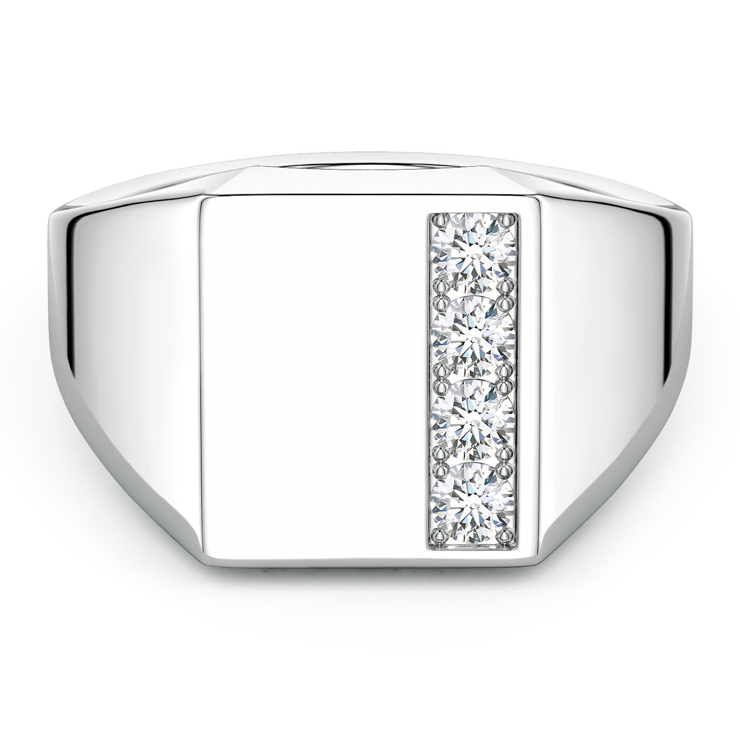 Angara 0.42 Carat Lab-Grown Diamond Rectangular-Shaped Men's Signet Ring in 18K White Gold
