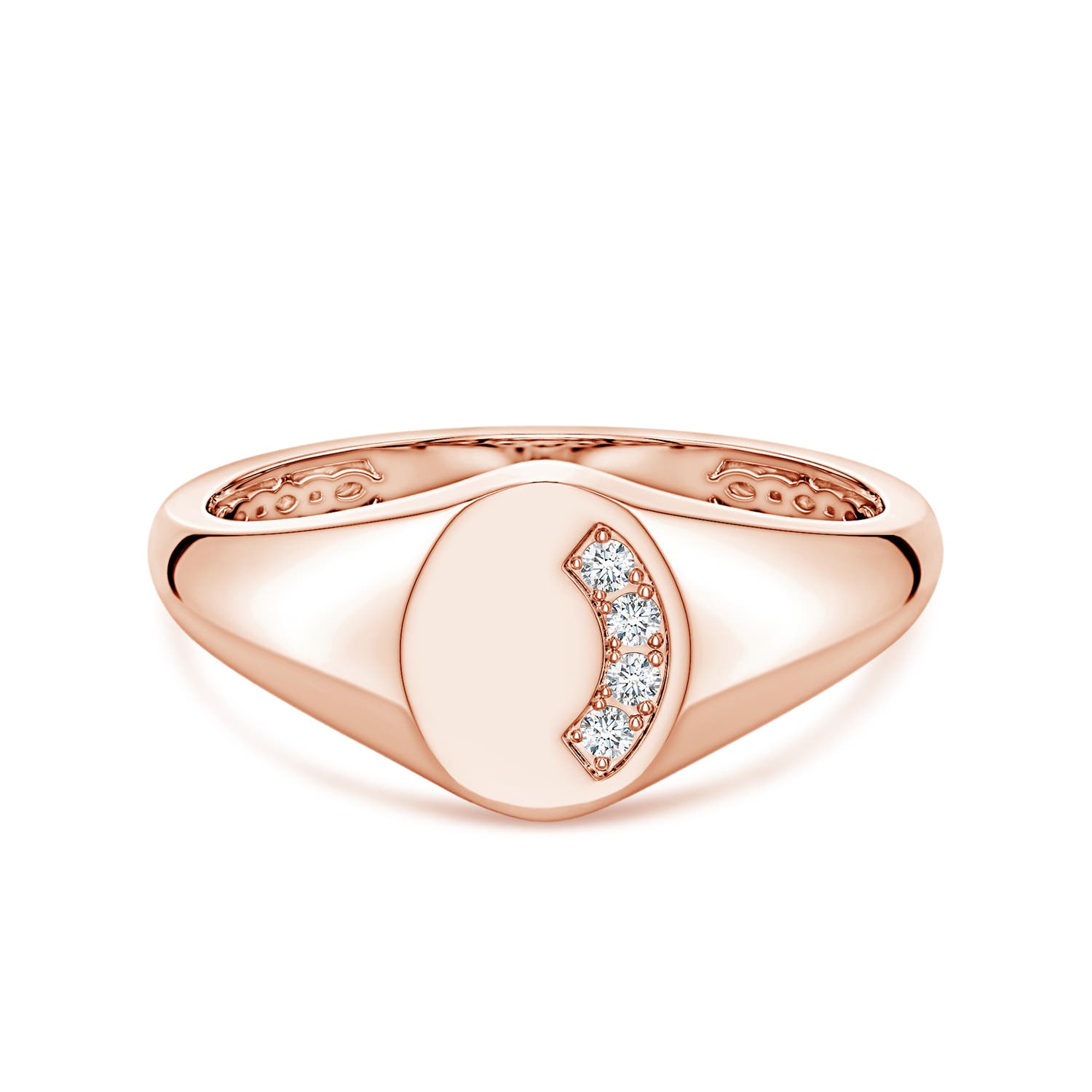 Angara 0.06 Carat Lab-Grown Diamond Oval-Shaped Men's Signet Ring in 18K Rose Gold