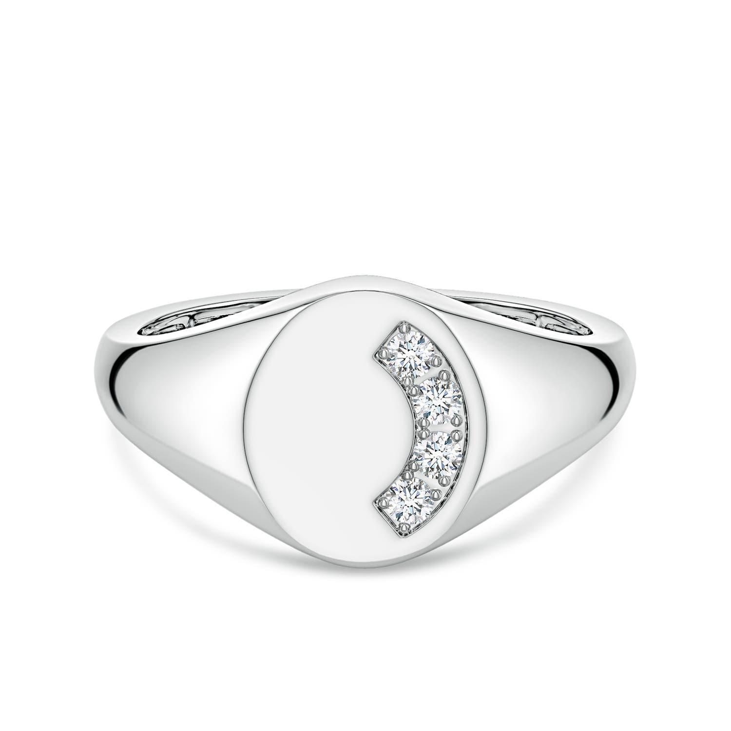 Angara 0.14 Carat Lab-Grown Diamond Oval-Shaped Men's Signet Ring in 14K White Gold