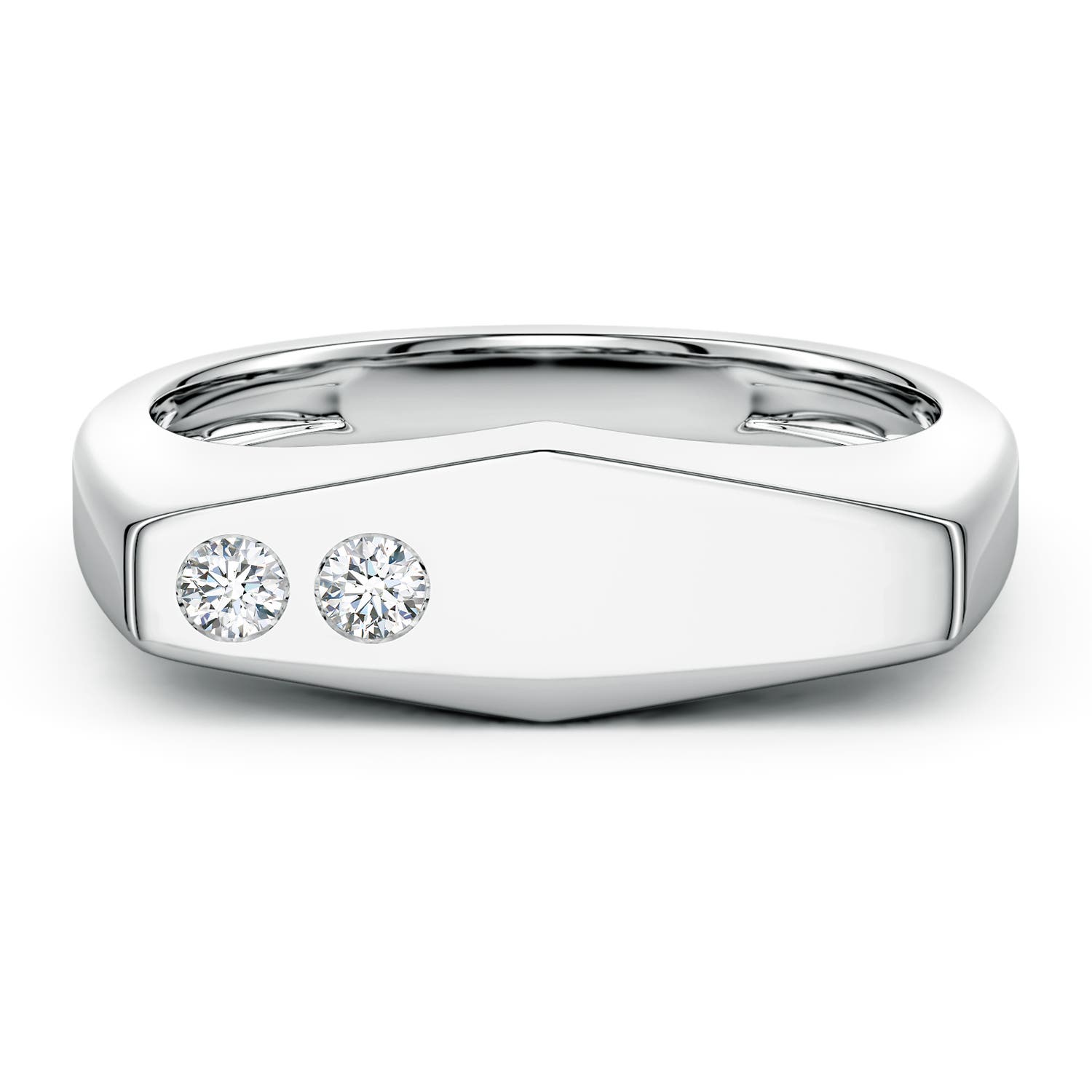 Angara 0.14 Carat Flush-Set Lab-Grown Diamond Men's Signet Ring in 18K White Gold