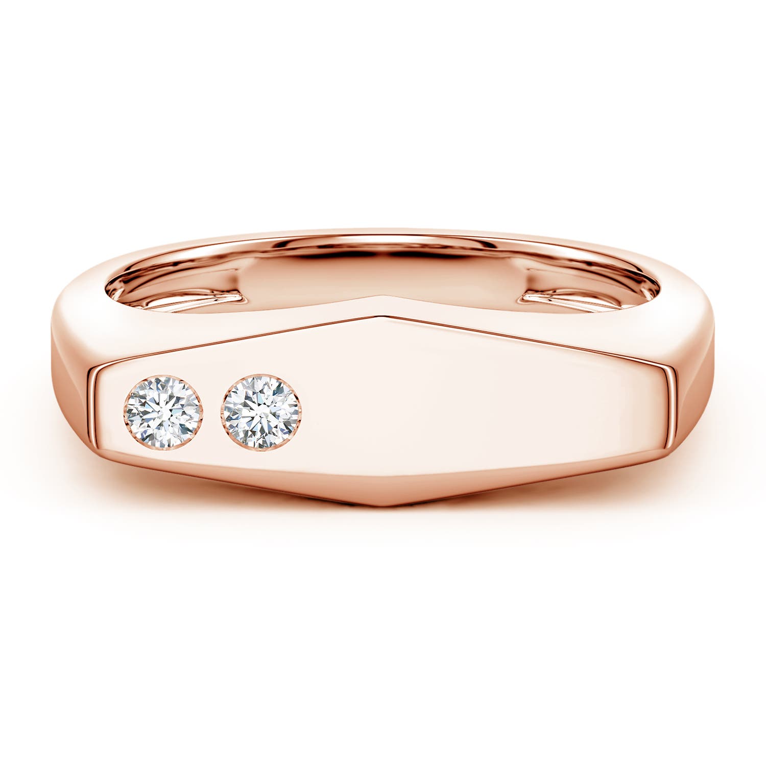 Angara 0.14 Carat Flush-Set Lab-Grown Diamond Men's Signet Ring in 14K Rose Gold