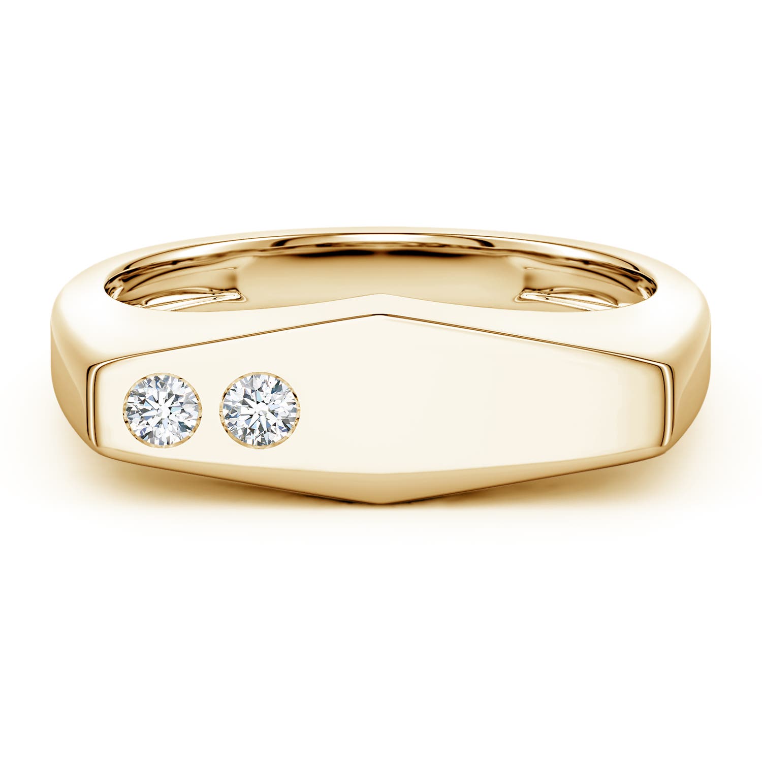 Angara 0.14 Carat Flush-Set Lab-Grown Diamond Men's Signet Ring in 14K Yellow Gold