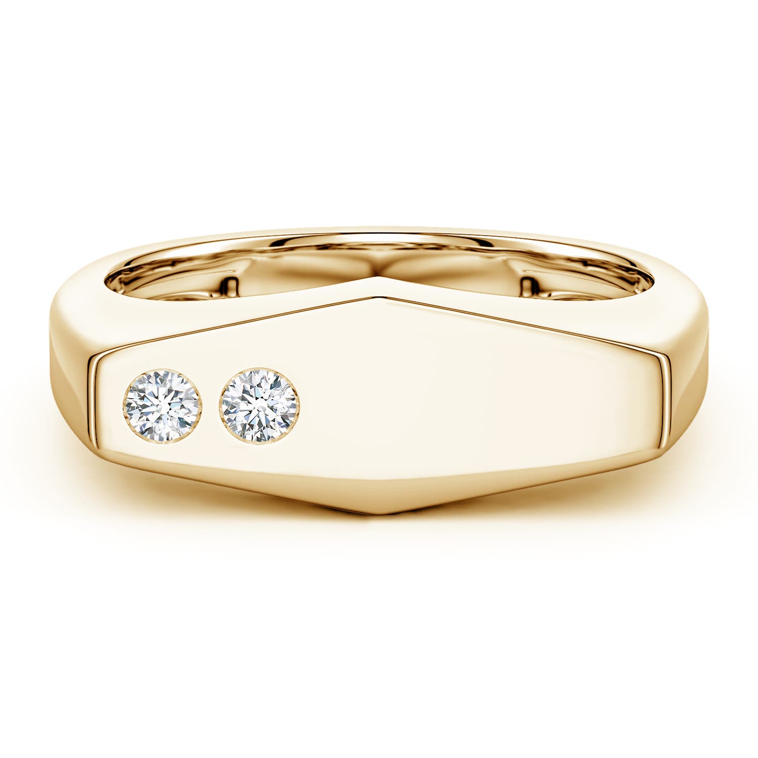 Angara 0.16 Carat Flush-Set Lab-Grown Diamond Men's Signet Ring in 18K Yellow Gold