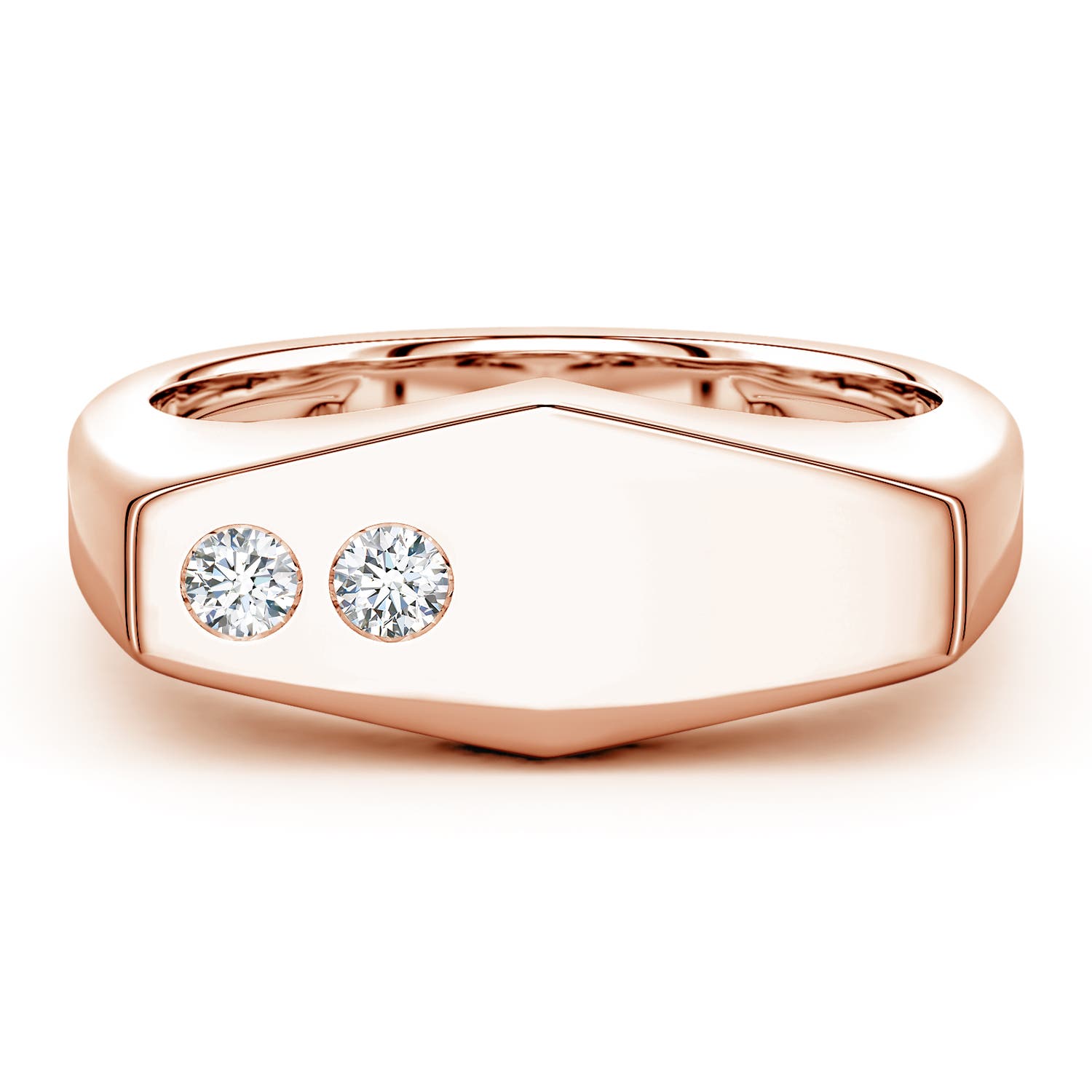 Angara 0.19 Carat Flush-Set Lab-Grown Diamond Men's Signet Ring in 14K Rose Gold