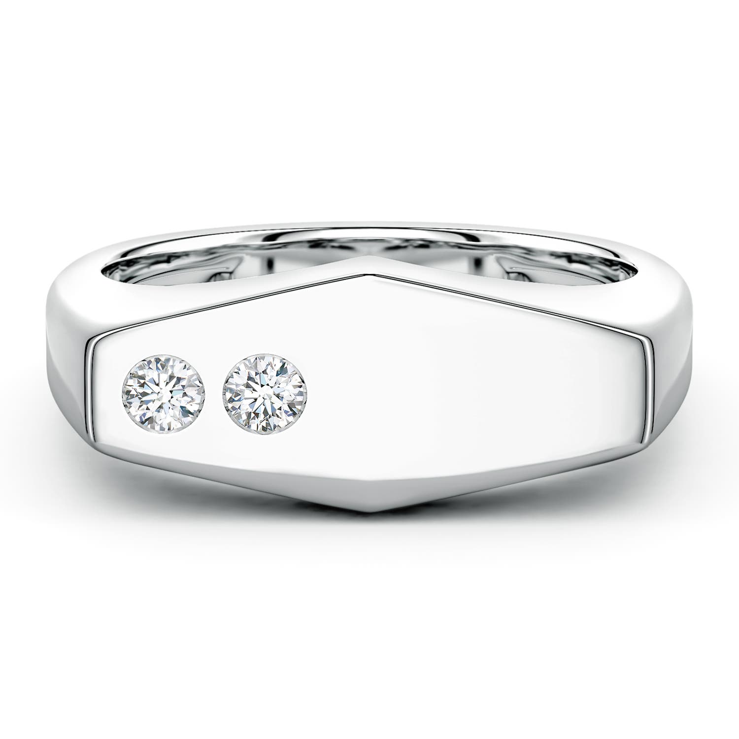 Angara 0.19 Carat Flush-Set Lab-Grown Diamond Men's Signet Ring in 14K White Gold