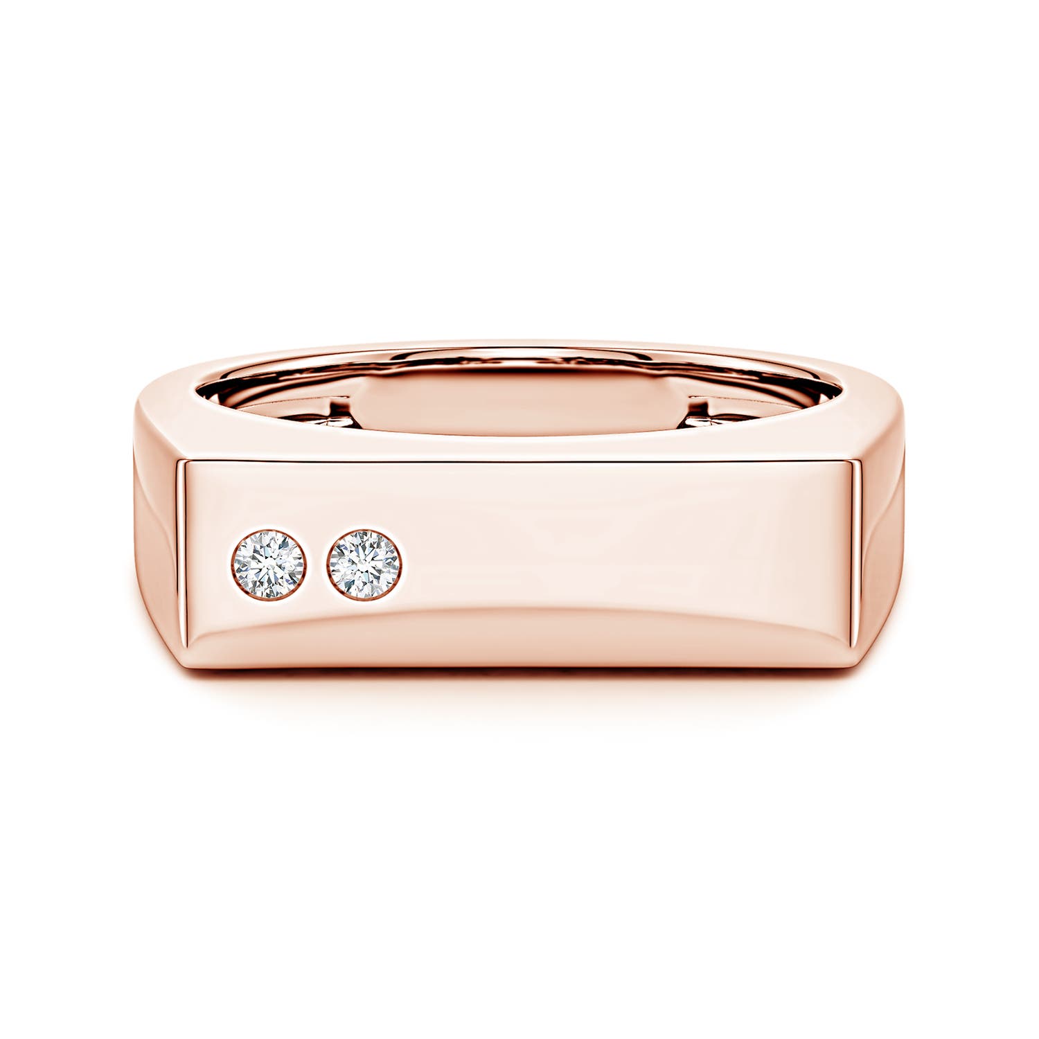 Angara 0.09 Carat Flush-Set Lab-Grown Diamond Men's Rectangular Signet Ring in 14K Rose Gold