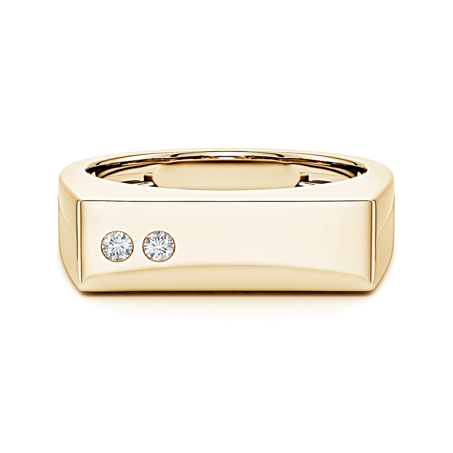 Angara 0.09 Carat Flush-Set Lab-Grown Diamond Men's Rectangular Signet Ring in 14K Yellow Gold