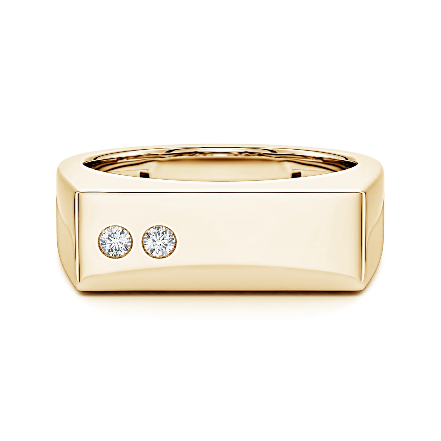 Angara 0.12 Carat Flush-Set Lab-Grown Diamond Men's Rectangular Signet Ring in 18K Yellow Gold