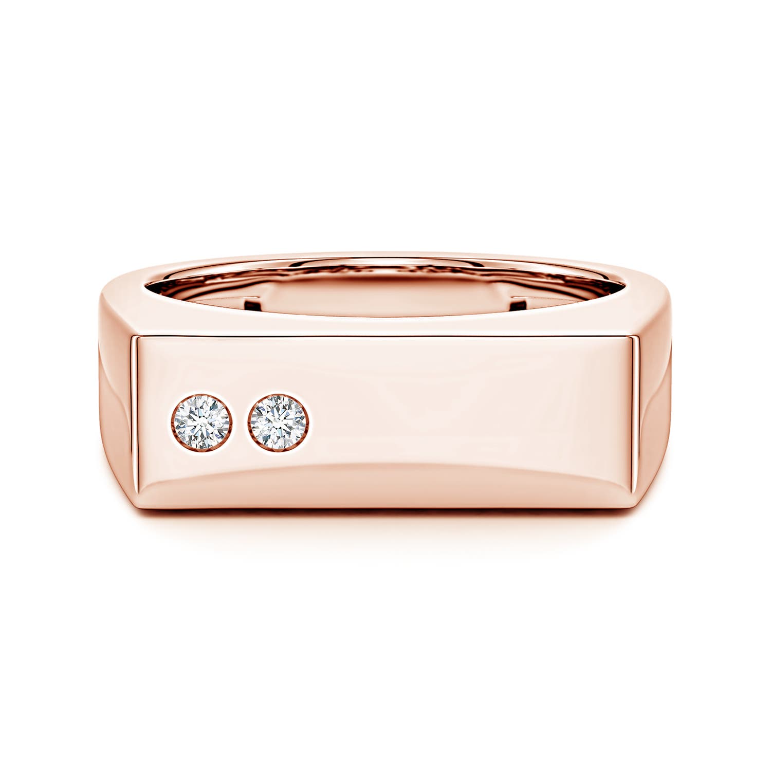 Angara 0.12 Carat Flush-Set Lab-Grown Diamond Men's Rectangular Signet Ring in 18K Rose Gold