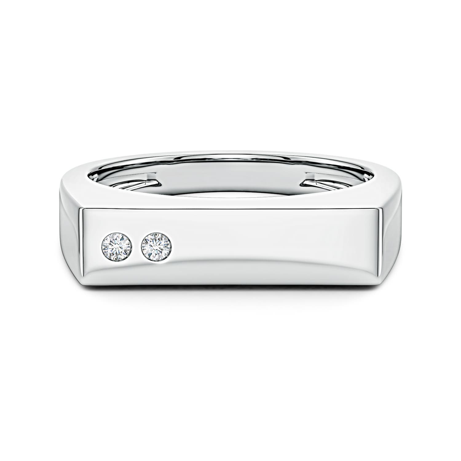 Angara 0.07 Carat Flush-Set Lab-Grown Diamond Men's Rectangular Signet Ring in 14K White Gold