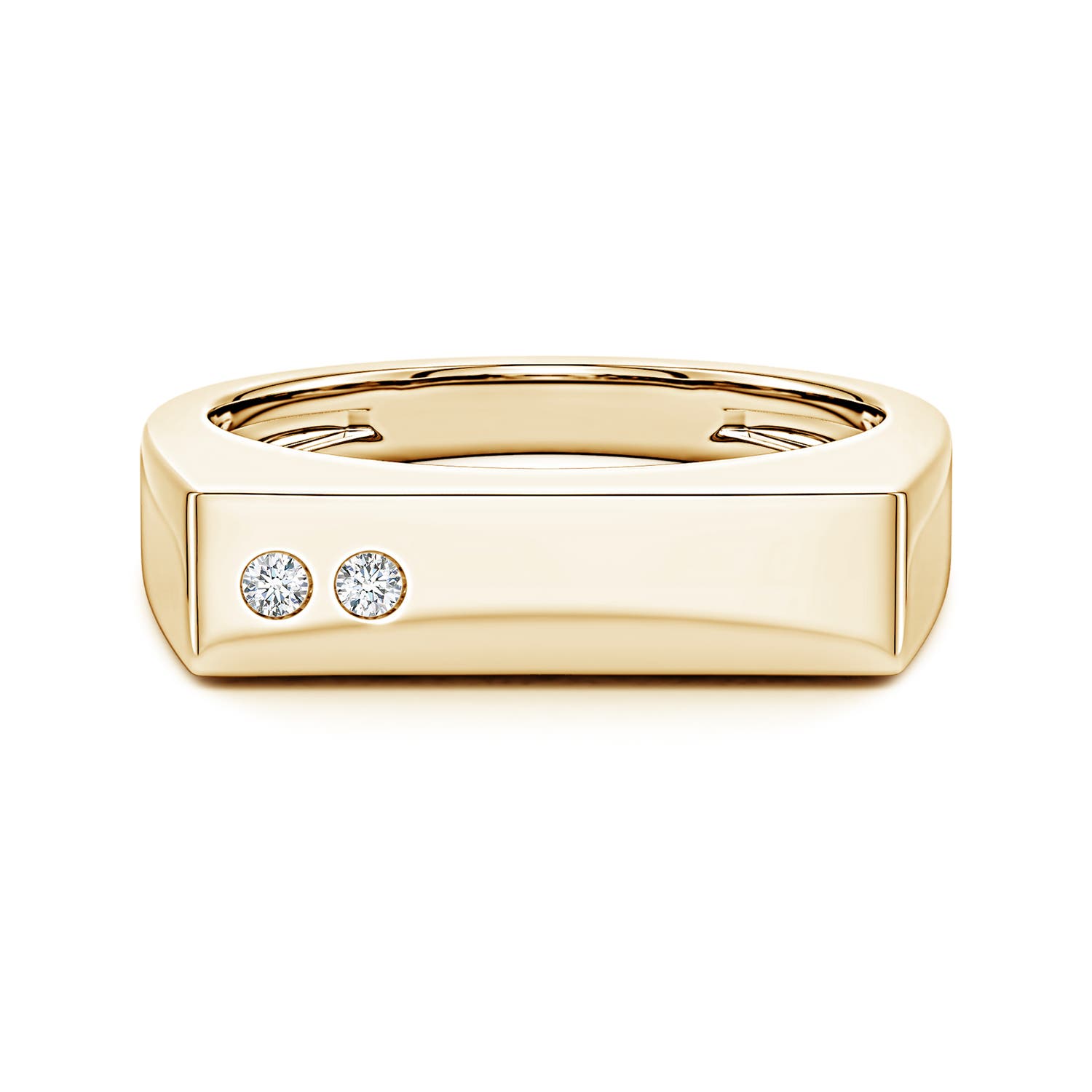 Angara 0.07 Carat Flush-Set Lab-Grown Diamond Men's Rectangular Signet Ring in 14K Yellow Gold