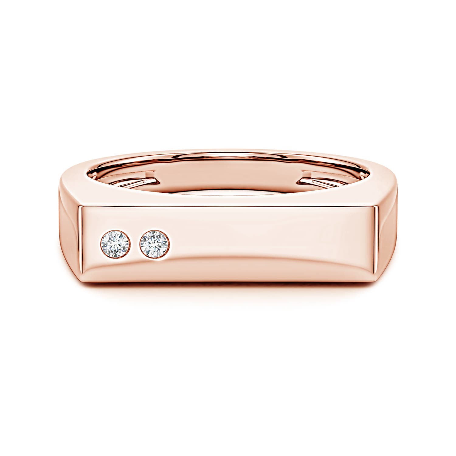 Angara 0.07 Carat Flush-Set Lab-Grown Diamond Men's Rectangular Signet Ring in 14K Rose Gold