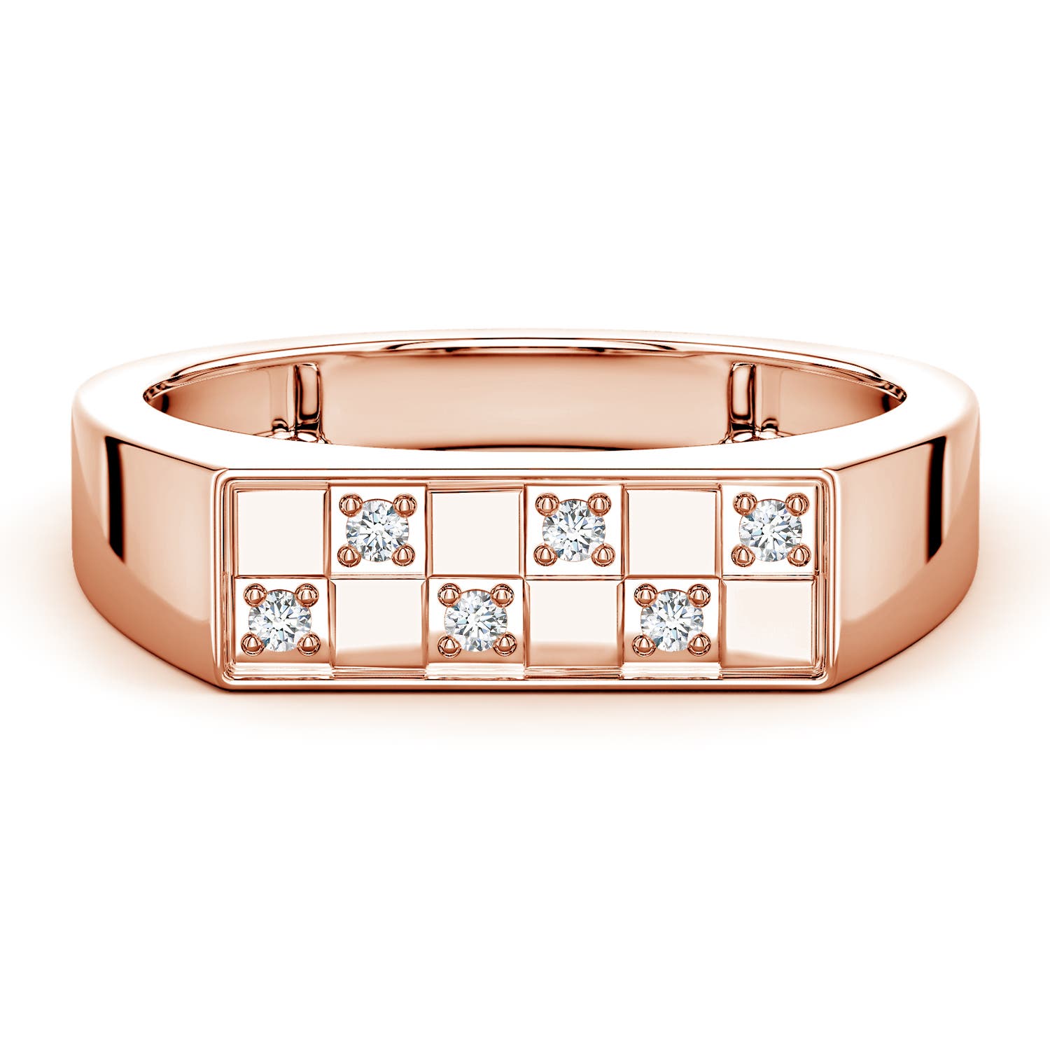 Angara 0.08 Carat Lab-Grown Diamond Checkerboard Inspired Men's Signet Ring in 14K Rose Gold
