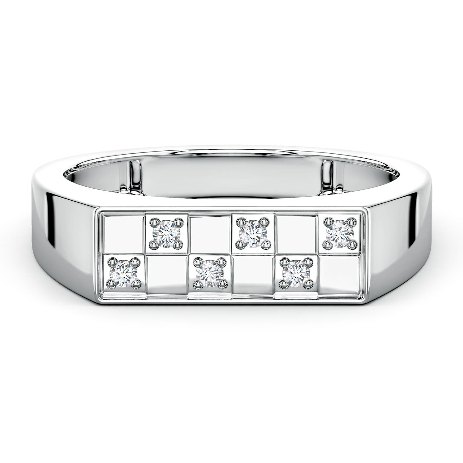 Angara 0.08 Carat Lab-Grown Diamond Checkerboard Inspired Men's Signet Ring in 14K White Gold