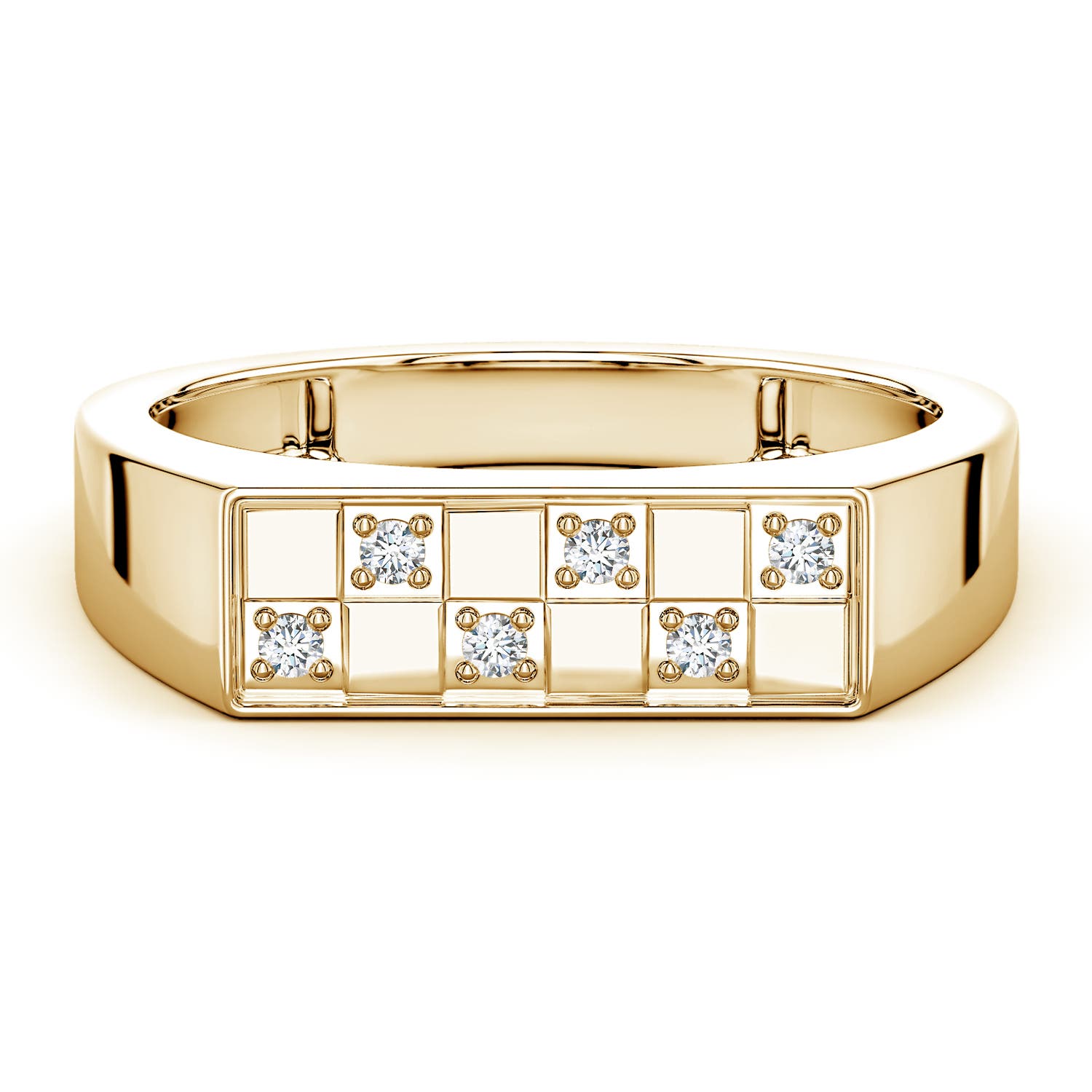 Angara 0.08 Carat Lab-Grown Diamond Checkerboard Inspired Men's Signet Ring in 18K Yellow Gold