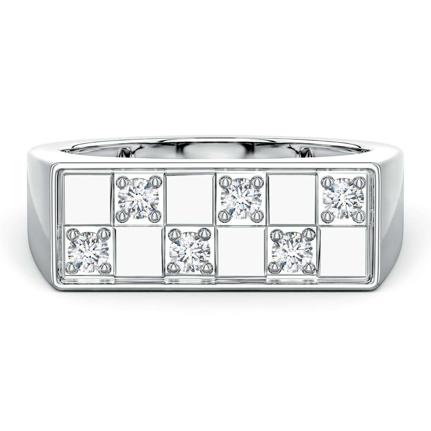 Angara 0.35 Carat Lab-Grown Diamond Checkerboard Inspired Men's Signet Ring in 18K White Gold