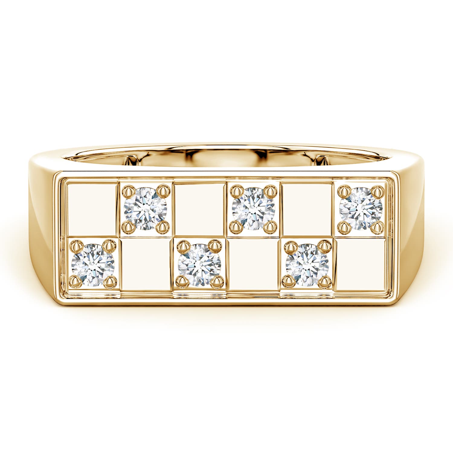 Angara 0.35 Carat Lab-Grown Diamond Checkerboard Inspired Men's Signet Ring in 18K Yellow Gold